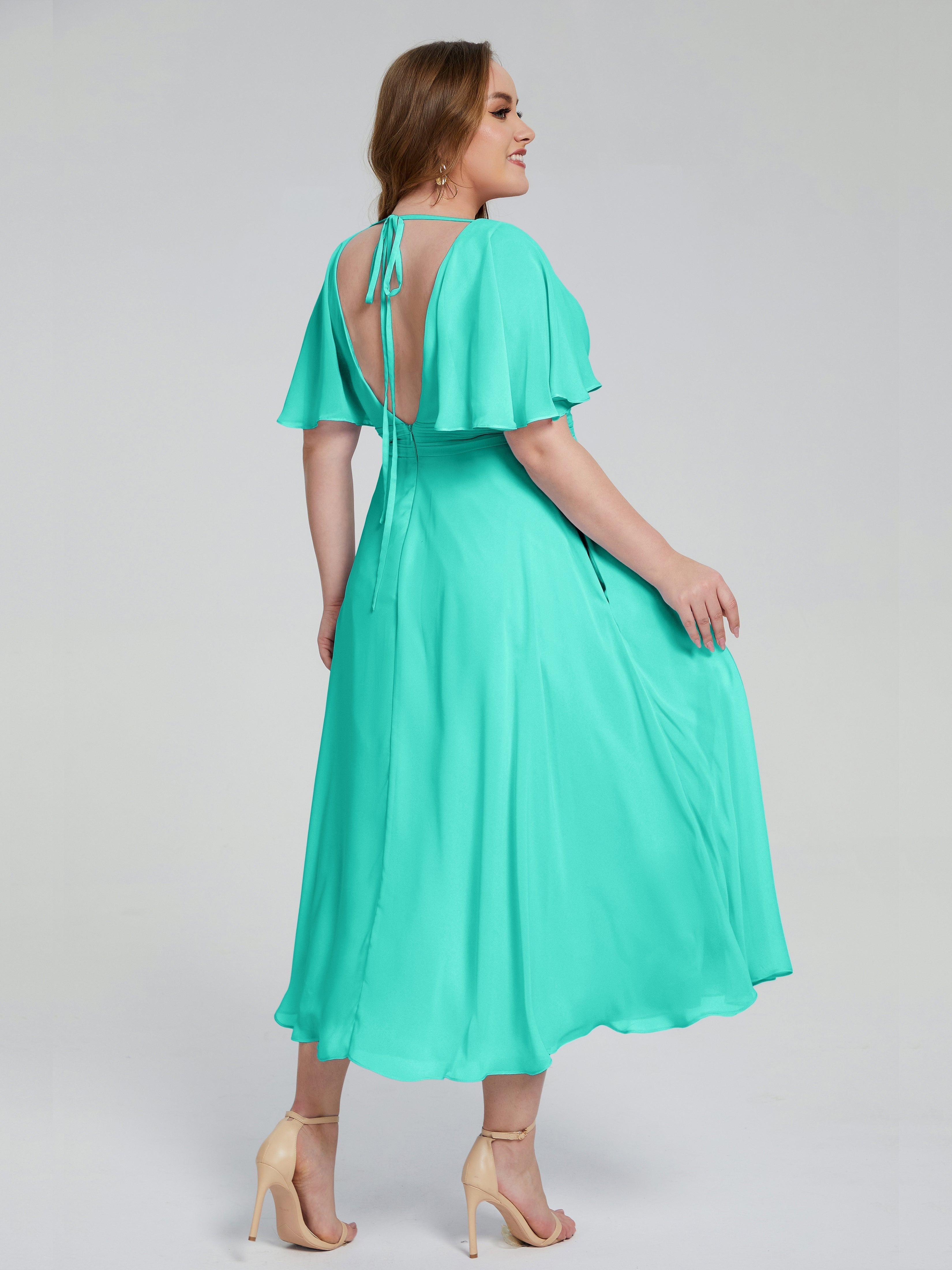 Lucia V-neck Plus Size Bridesmaid Dresses with Sleeves