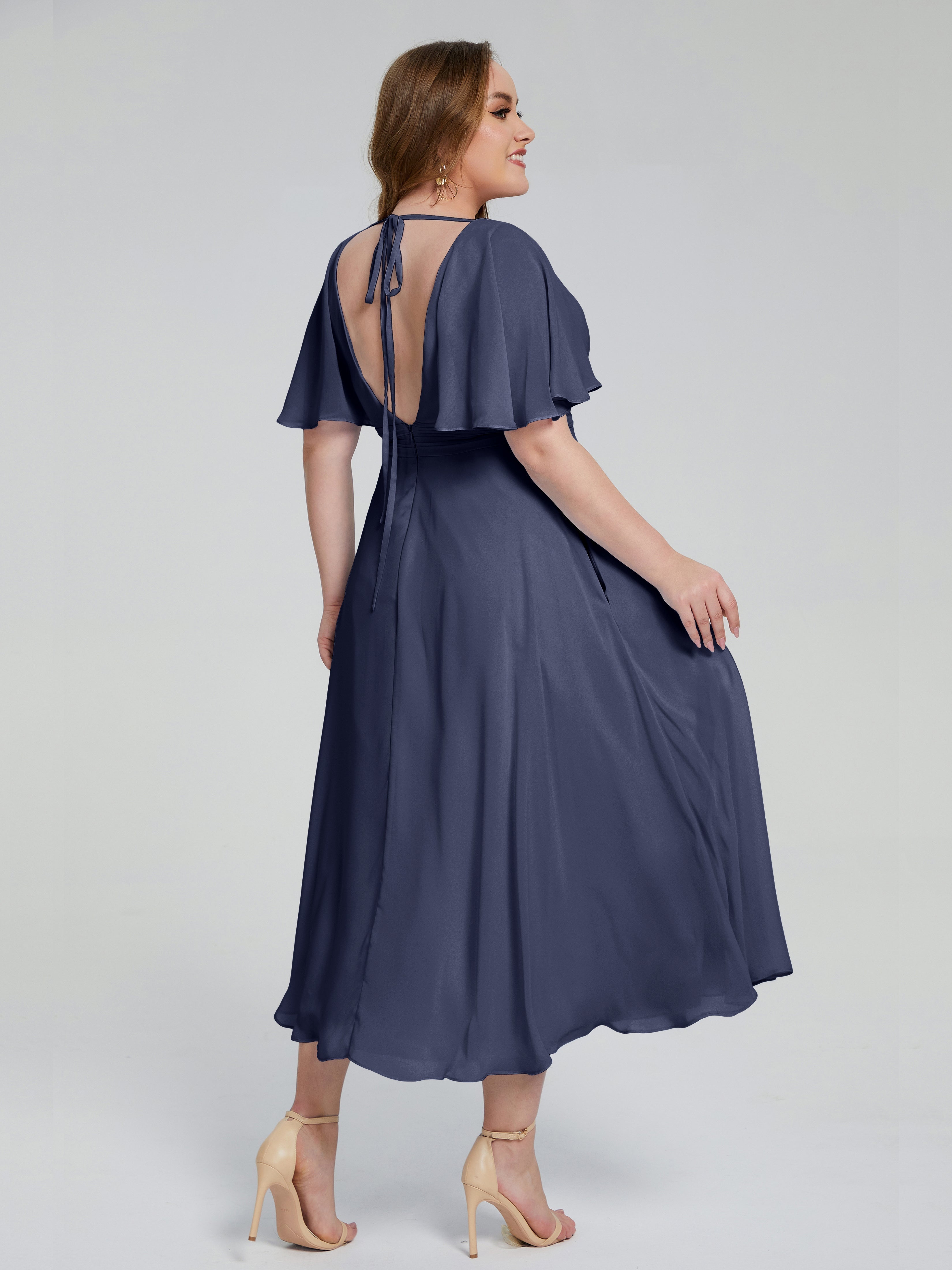 Lucia V-neck Plus Size Bridesmaid Dresses with Sleeves