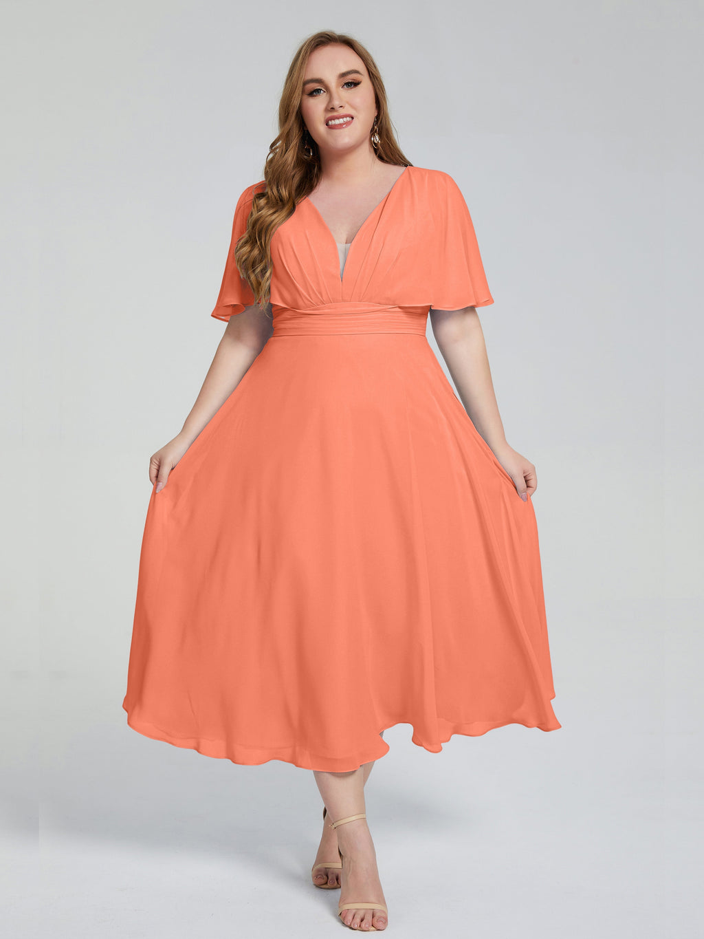 Lucia V-neck Plus Size Bridesmaid Dresses with Sleeves