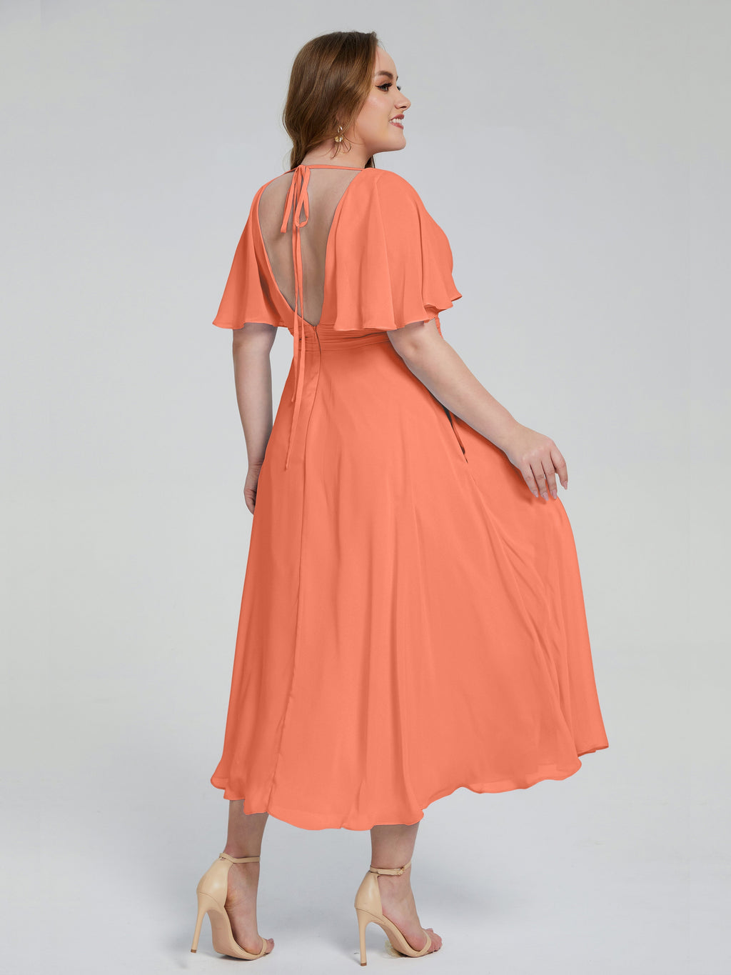 Lucia V-neck Plus Size Bridesmaid Dresses with Sleeves