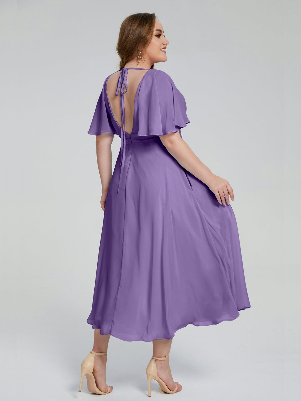 Lucia V-neck Plus Size Bridesmaid Dresses with Sleeves
