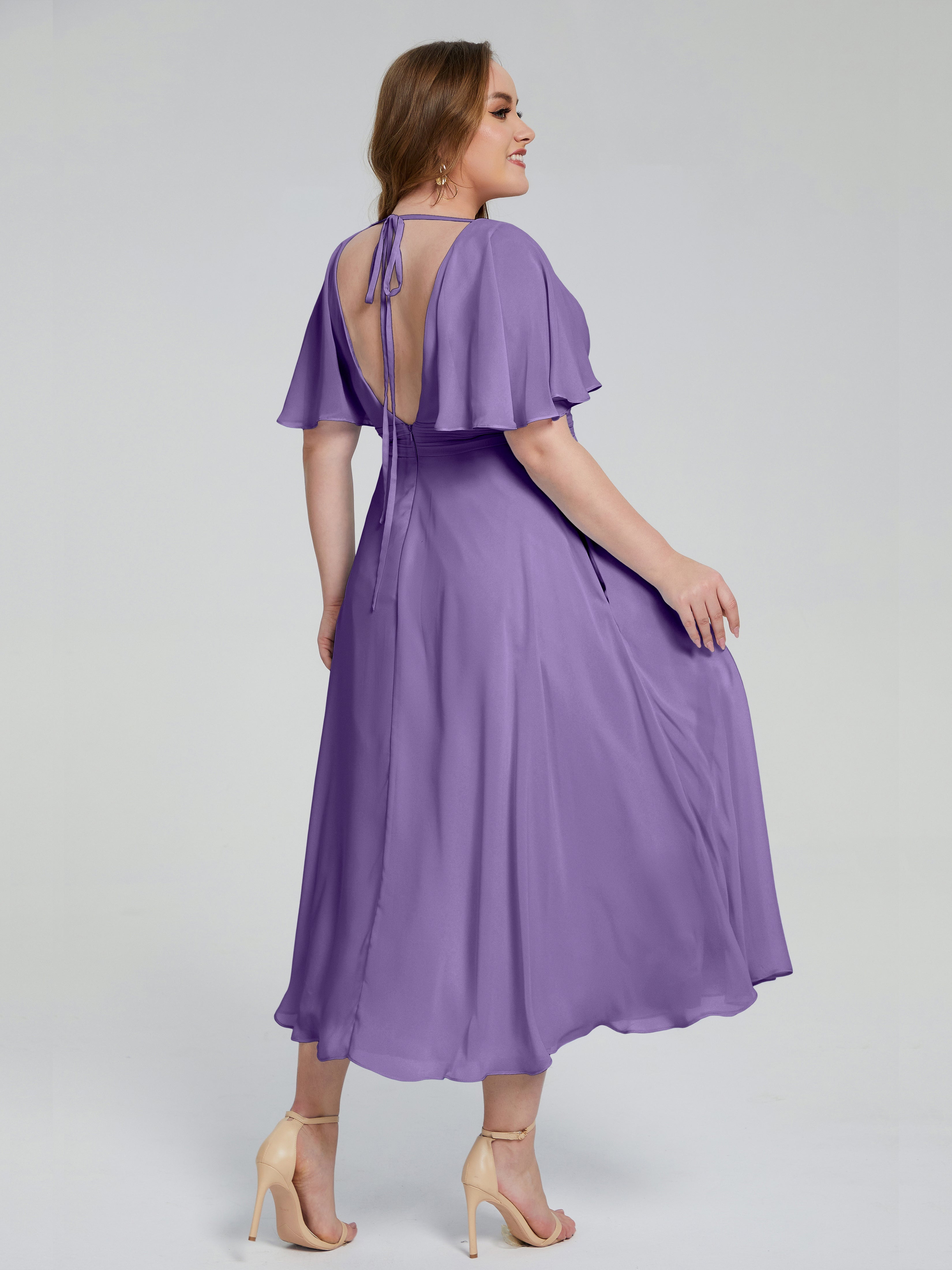 Lucia V-neck Plus Size Bridesmaid Dresses with Sleeves