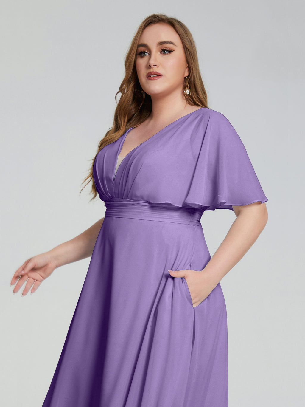 Lucia V-neck Plus Size Bridesmaid Dresses with Sleeves