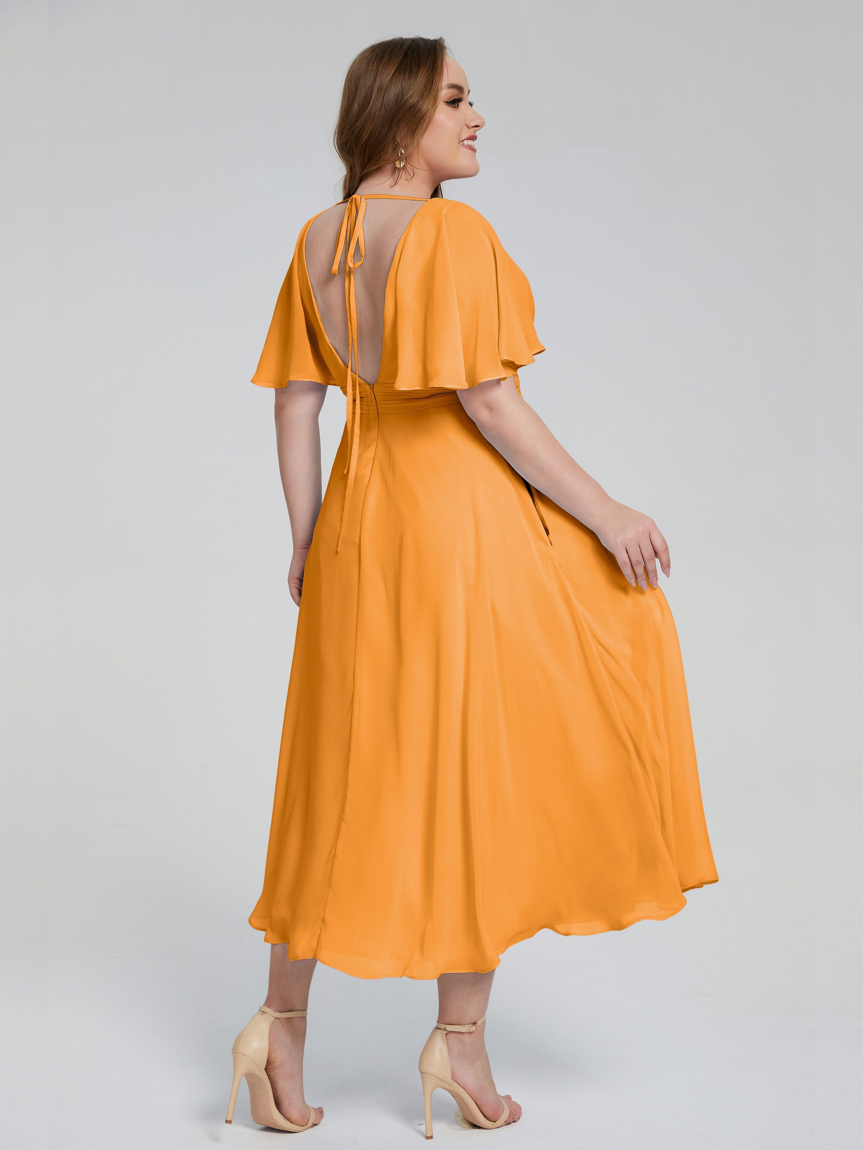 Lucia V-neck Plus Size Bridesmaid Dresses with Sleeves