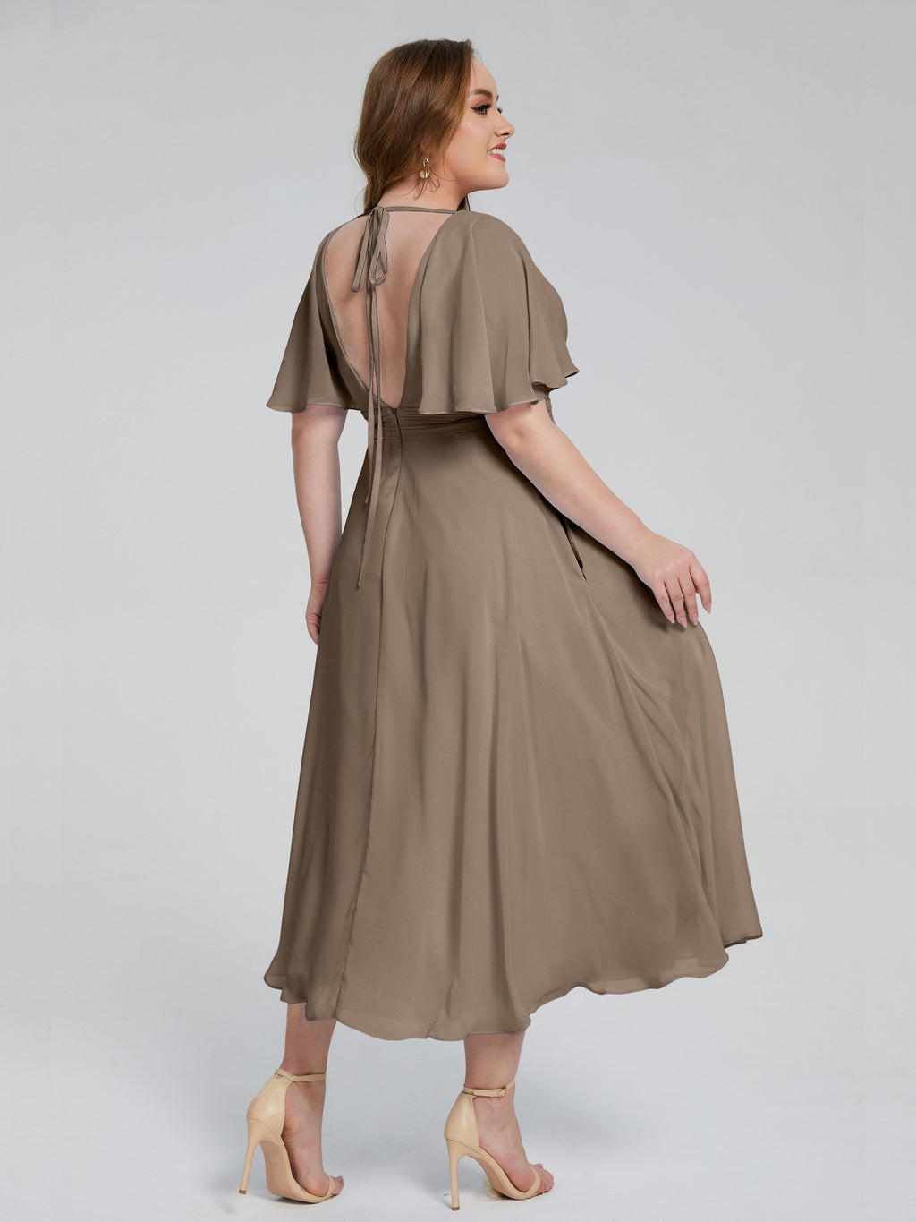 Lucia V-neck Plus Size Bridesmaid Dresses with Sleeves