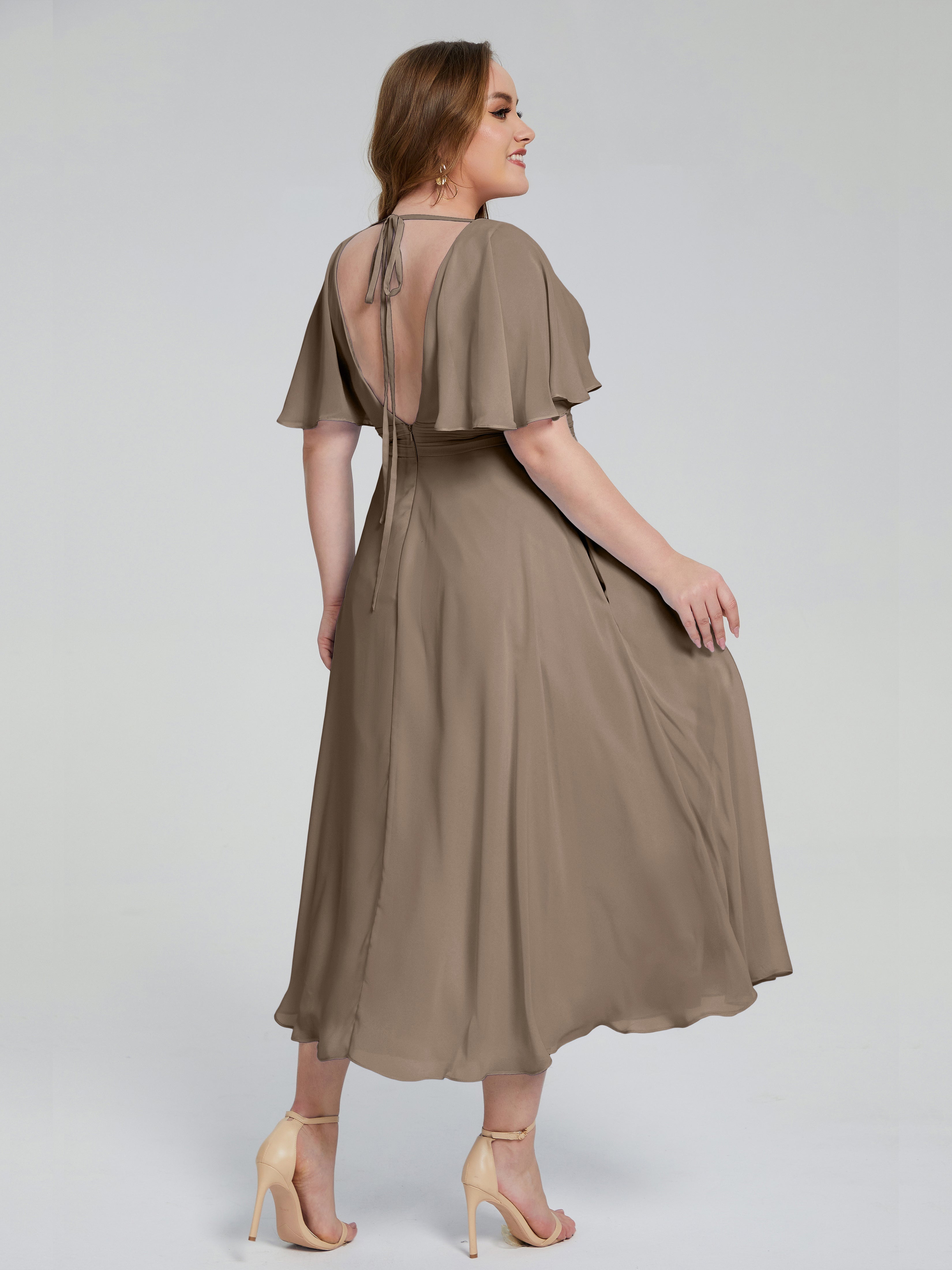 Lucia V-neck Plus Size Bridesmaid Dresses with Sleeves