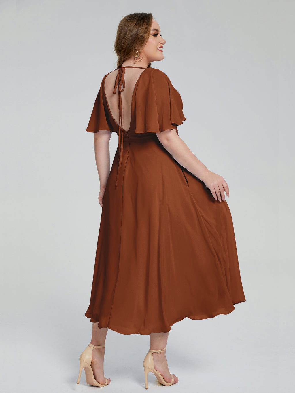 Lucia V-neck Plus Size Bridesmaid Dresses with Sleeves