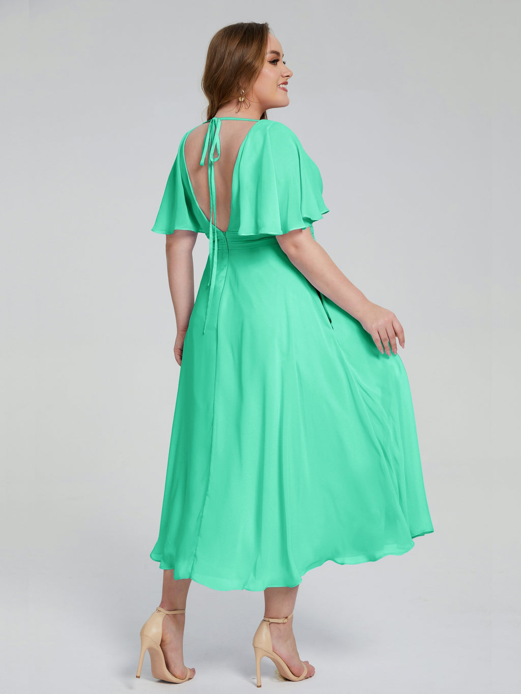 Lucia V-neck Plus Size Bridesmaid Dresses with Sleeves