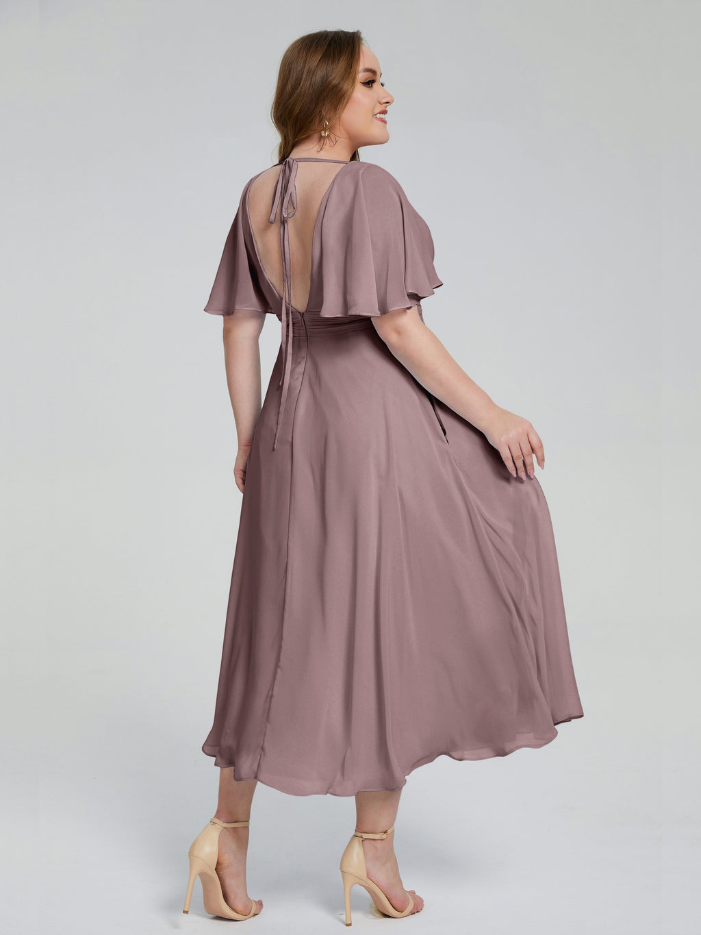 Lucia V-neck Plus Size Bridesmaid Dresses with Sleeves