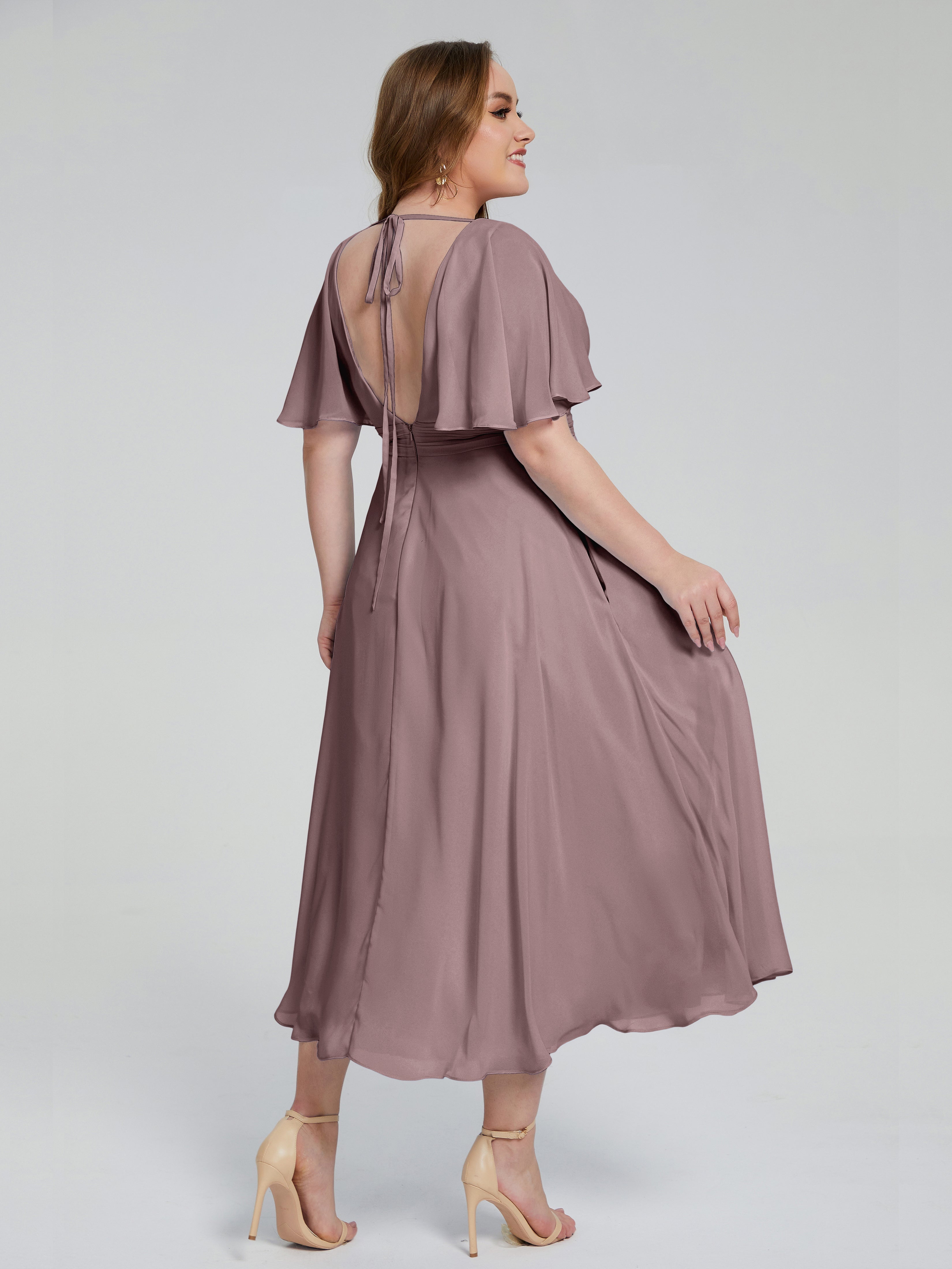 Lucia V-neck Plus Size Bridesmaid Dresses with Sleeves