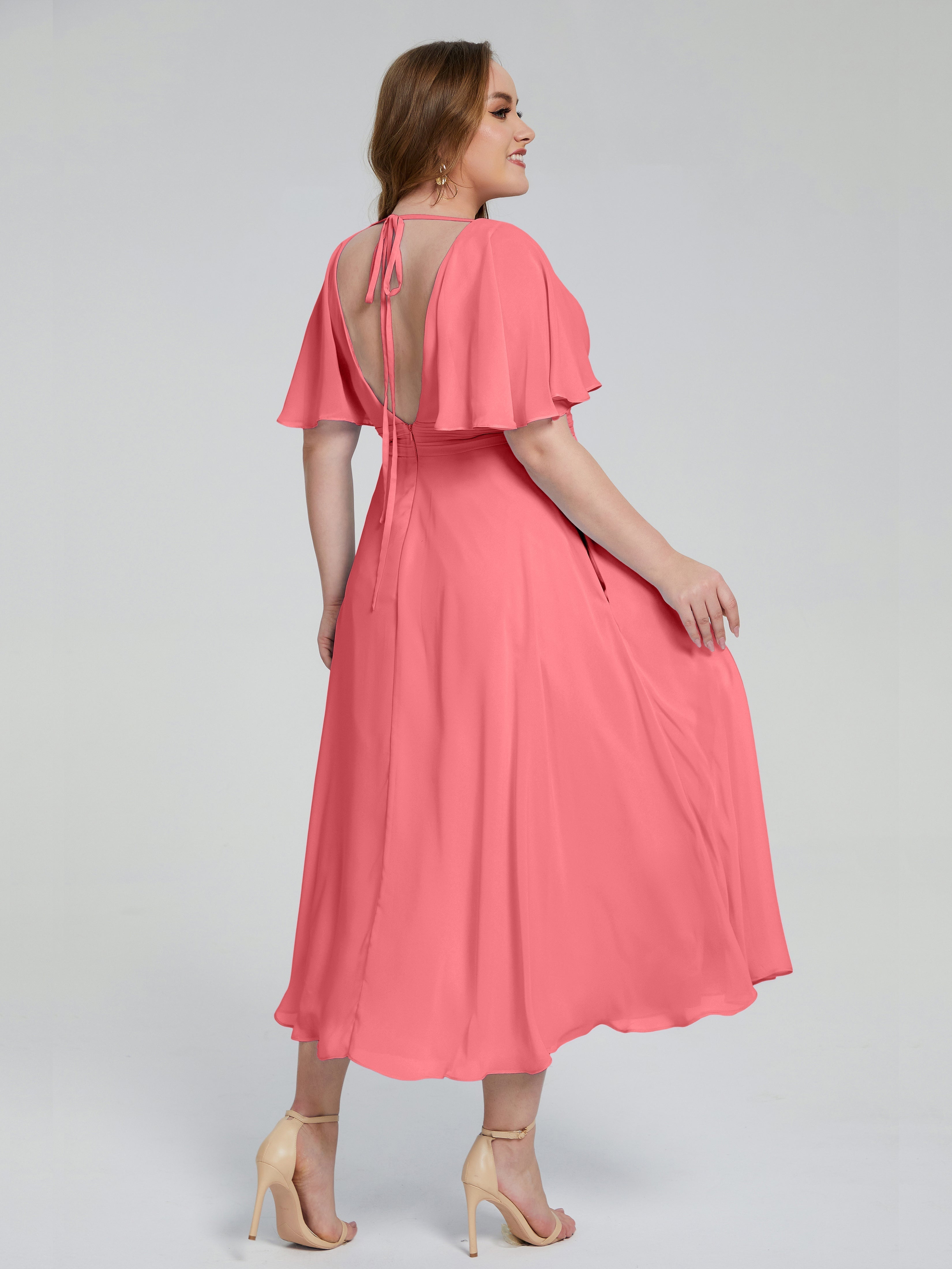 Lucia V-neck Plus Size Bridesmaid Dresses with Sleeves