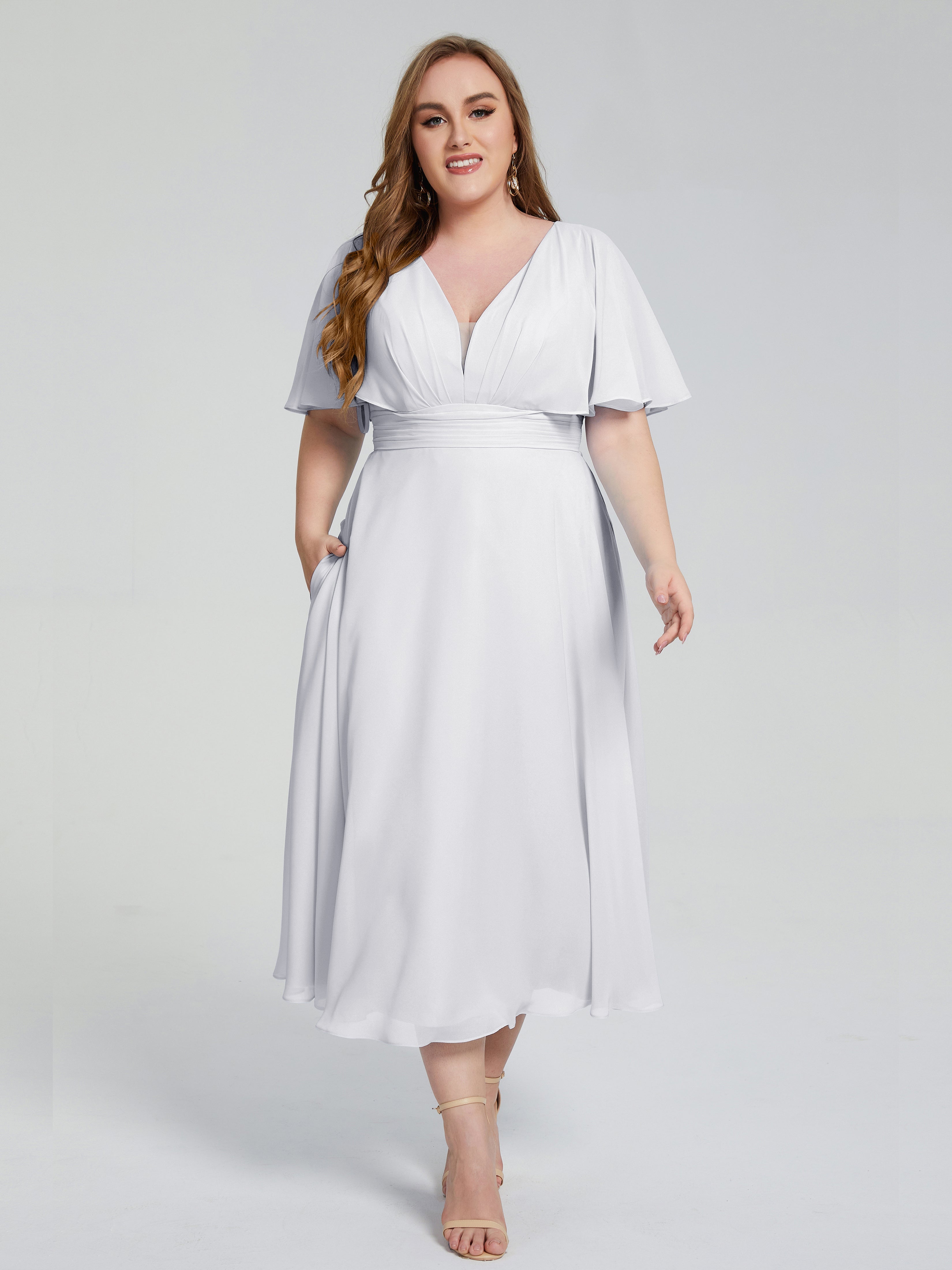 Lucia V-neck Plus Size Bridesmaid Dresses with Sleeves