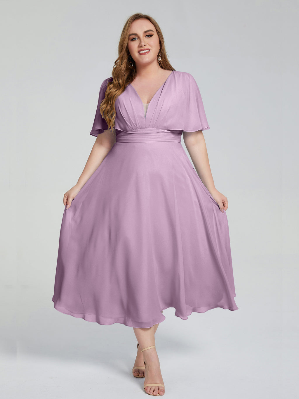 Lucia V-neck Plus Size Bridesmaid Dresses with Sleeves