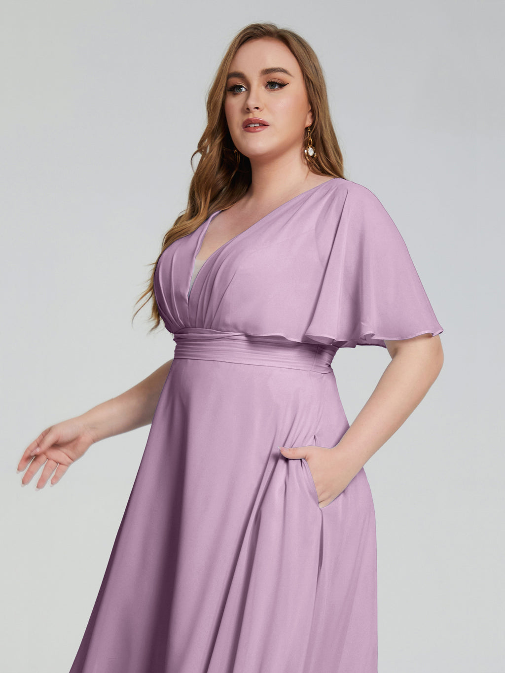 Lucia V-neck Plus Size Bridesmaid Dresses with Sleeves
