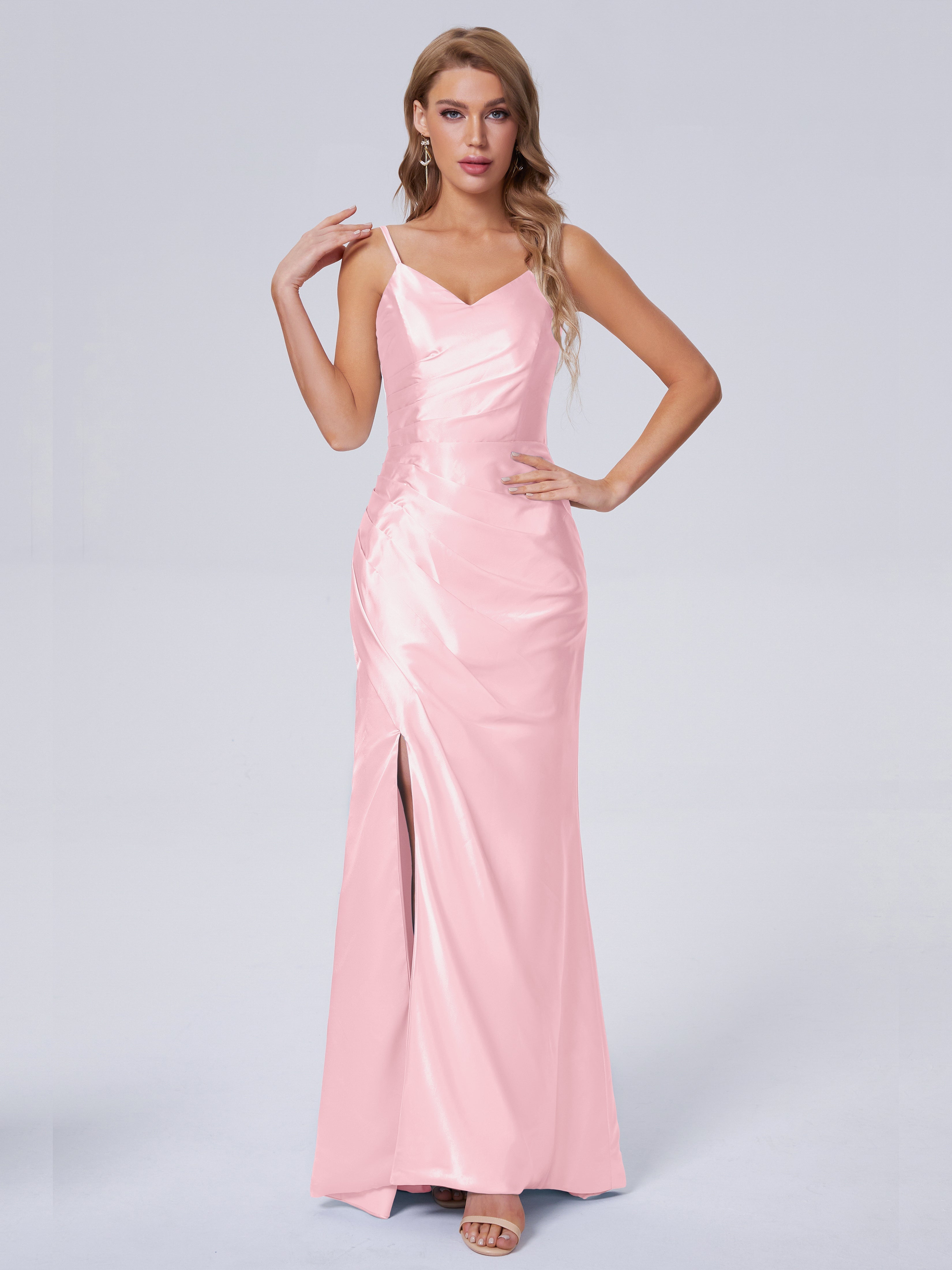 Makayla Simple Split Soft Satin Long Bridesmaid Dresses