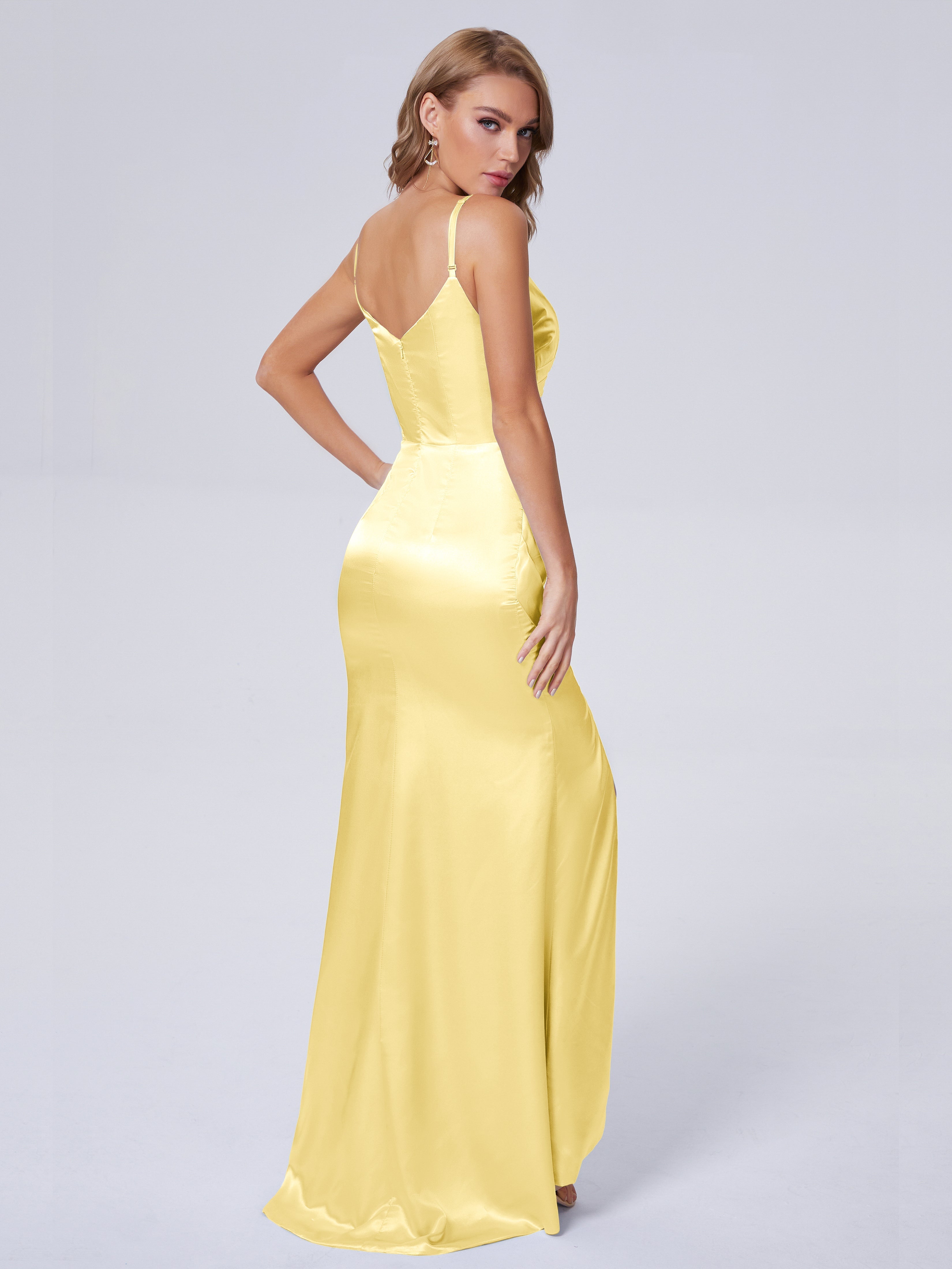 Makayla Simple Split Soft Satin Long Bridesmaid Dresses