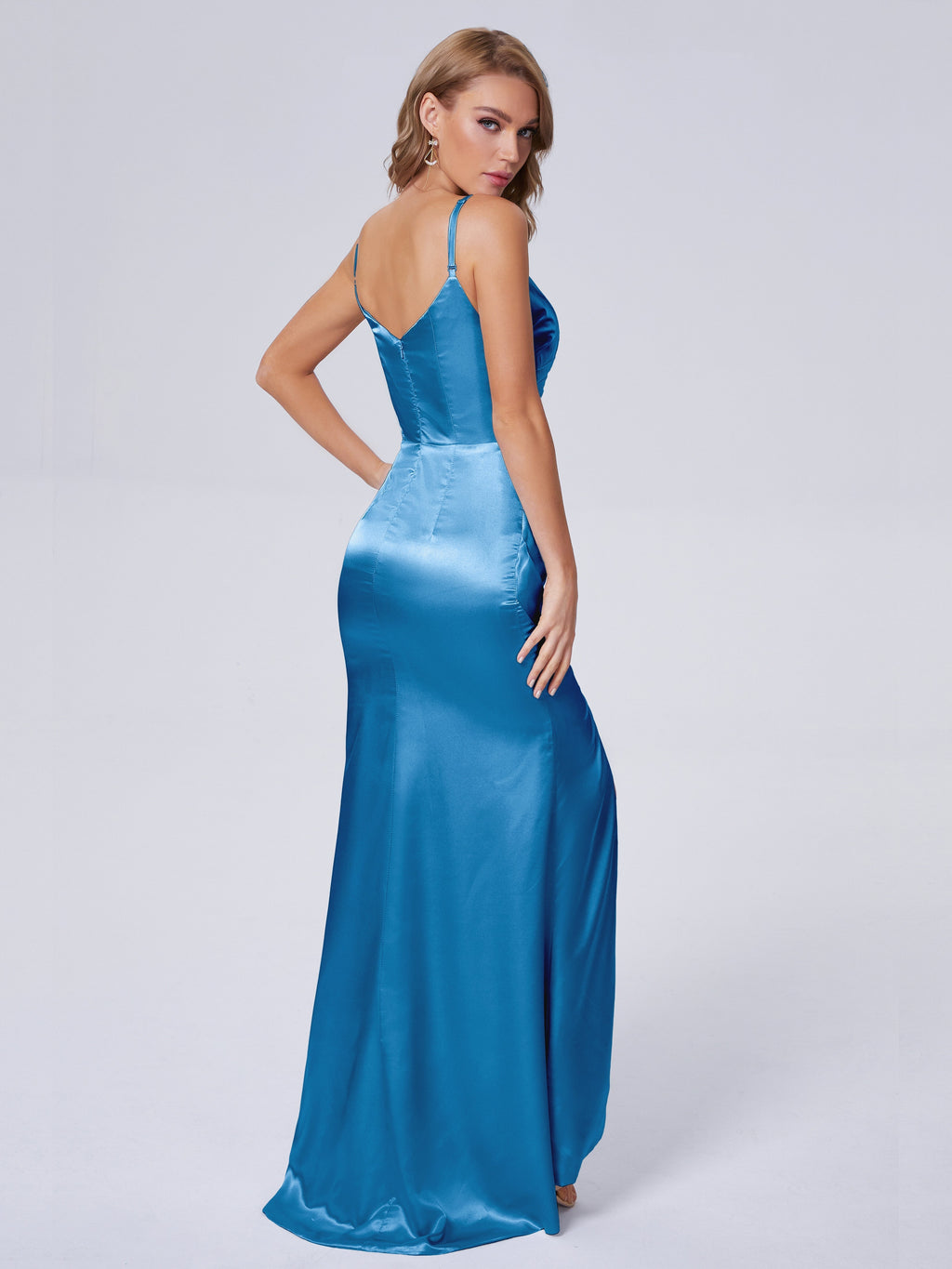 Makayla Simple Split Soft Satin Long Bridesmaid Dresses