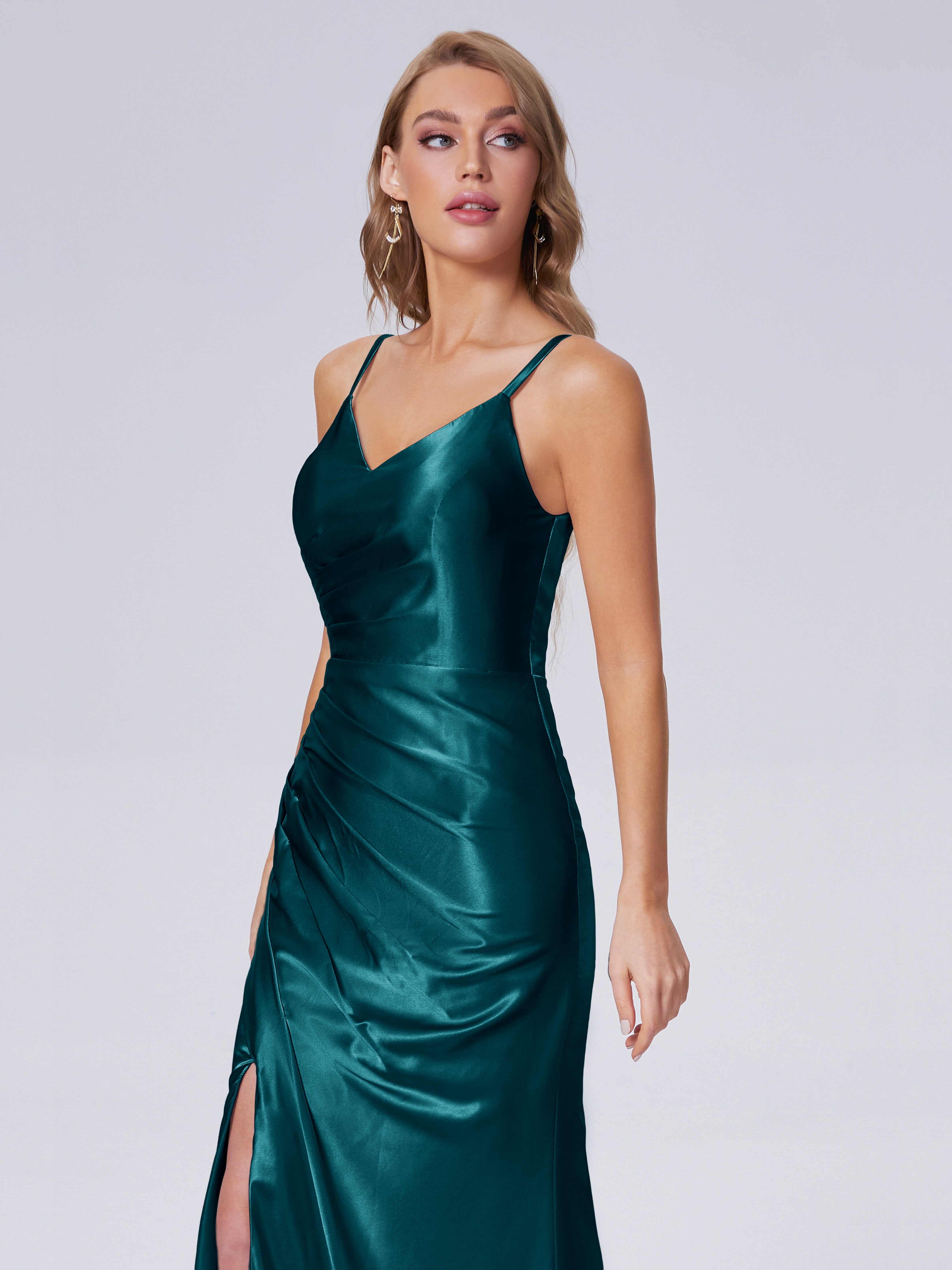 Makayla Simple Split Soft Satin Long Bridesmaid Dresses