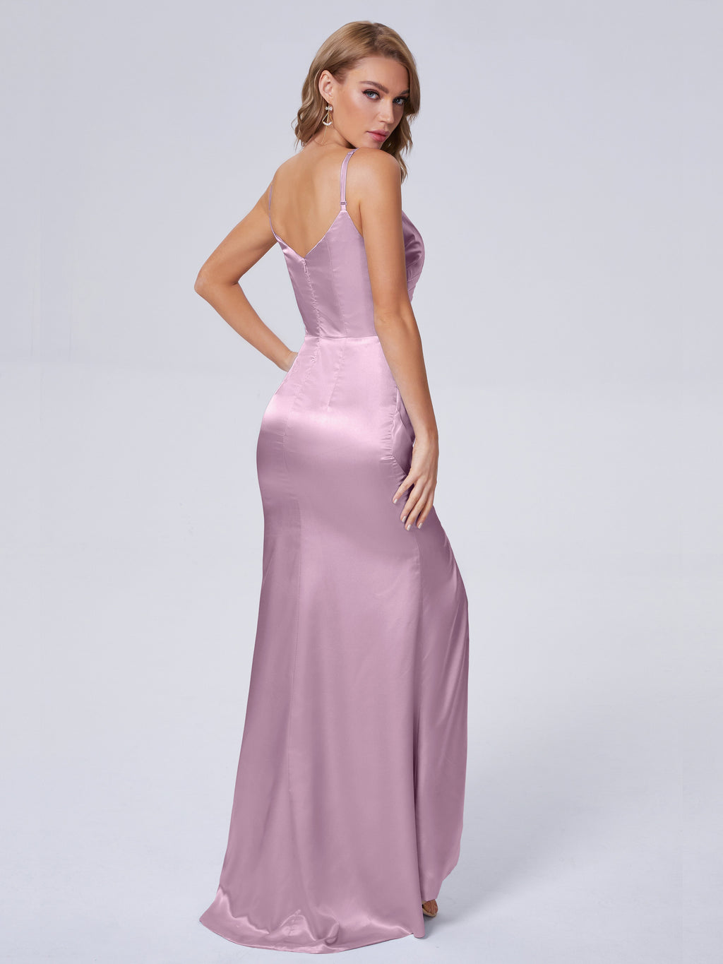 Makayla Simple Split Soft Satin Long Bridesmaid Dresses