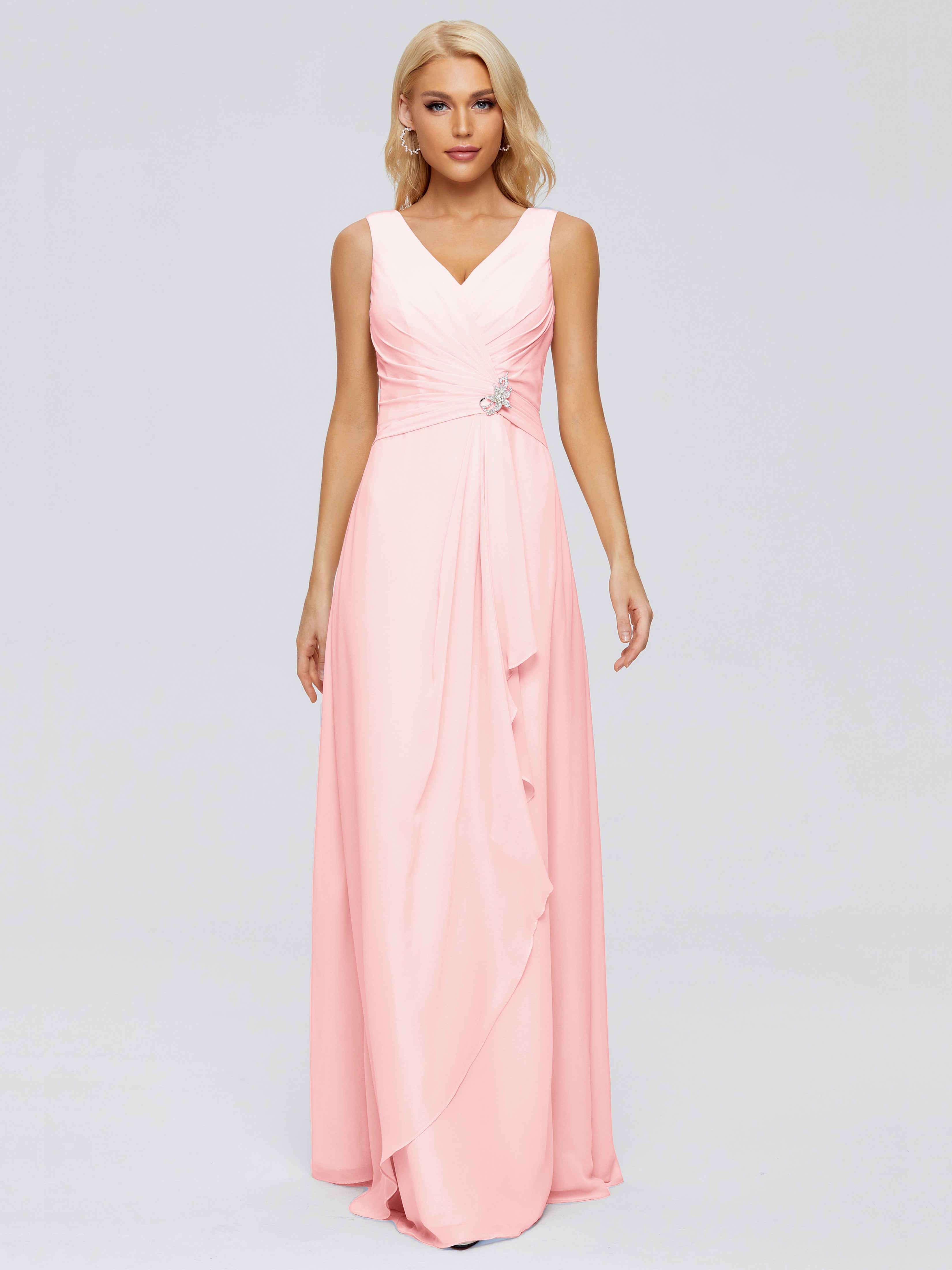 Maria V Neck Sleeveless Chiffon Bridesmaid Dresses