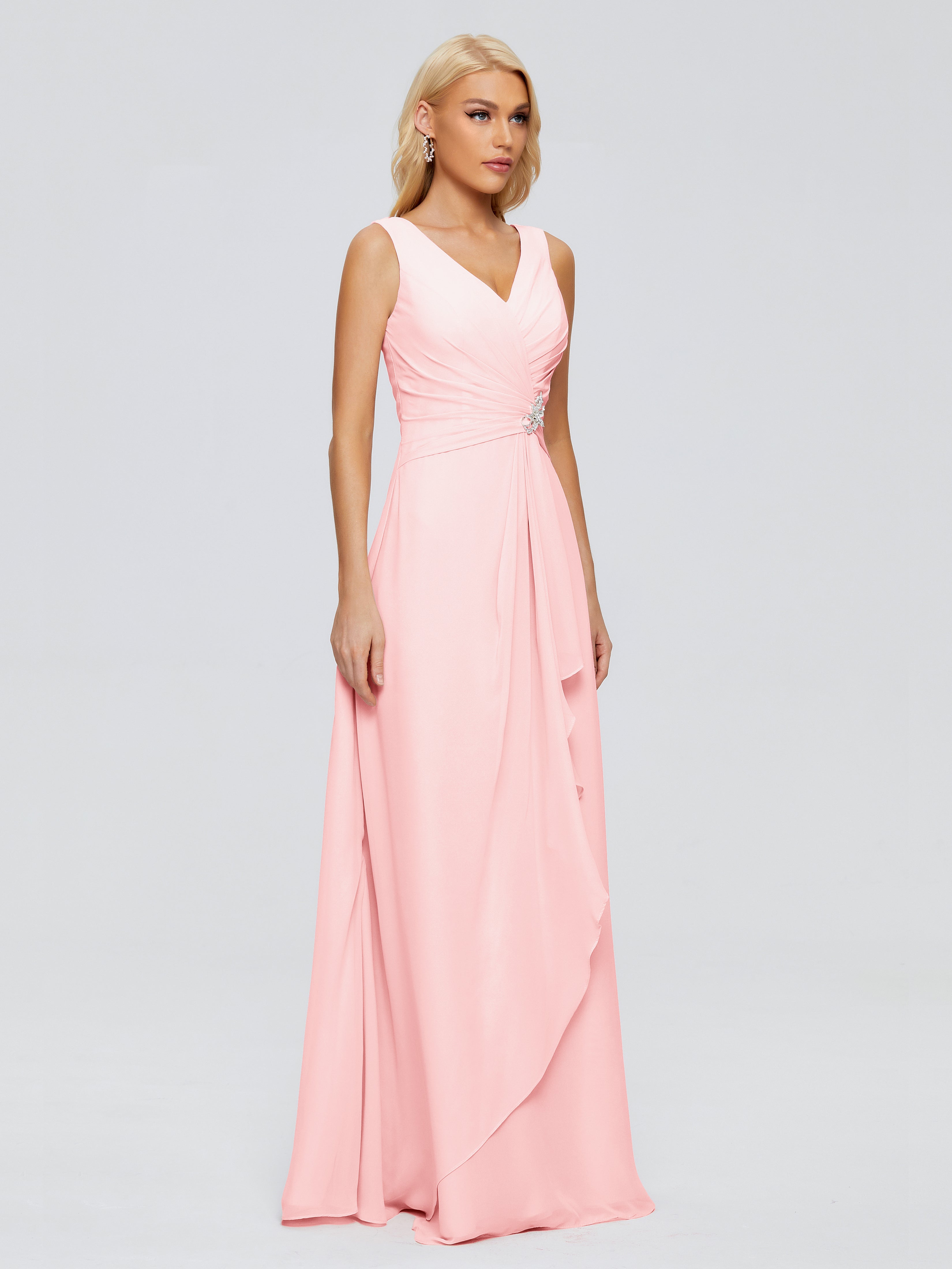 Maria V Neck Sleeveless Chiffon Bridesmaid Dresses