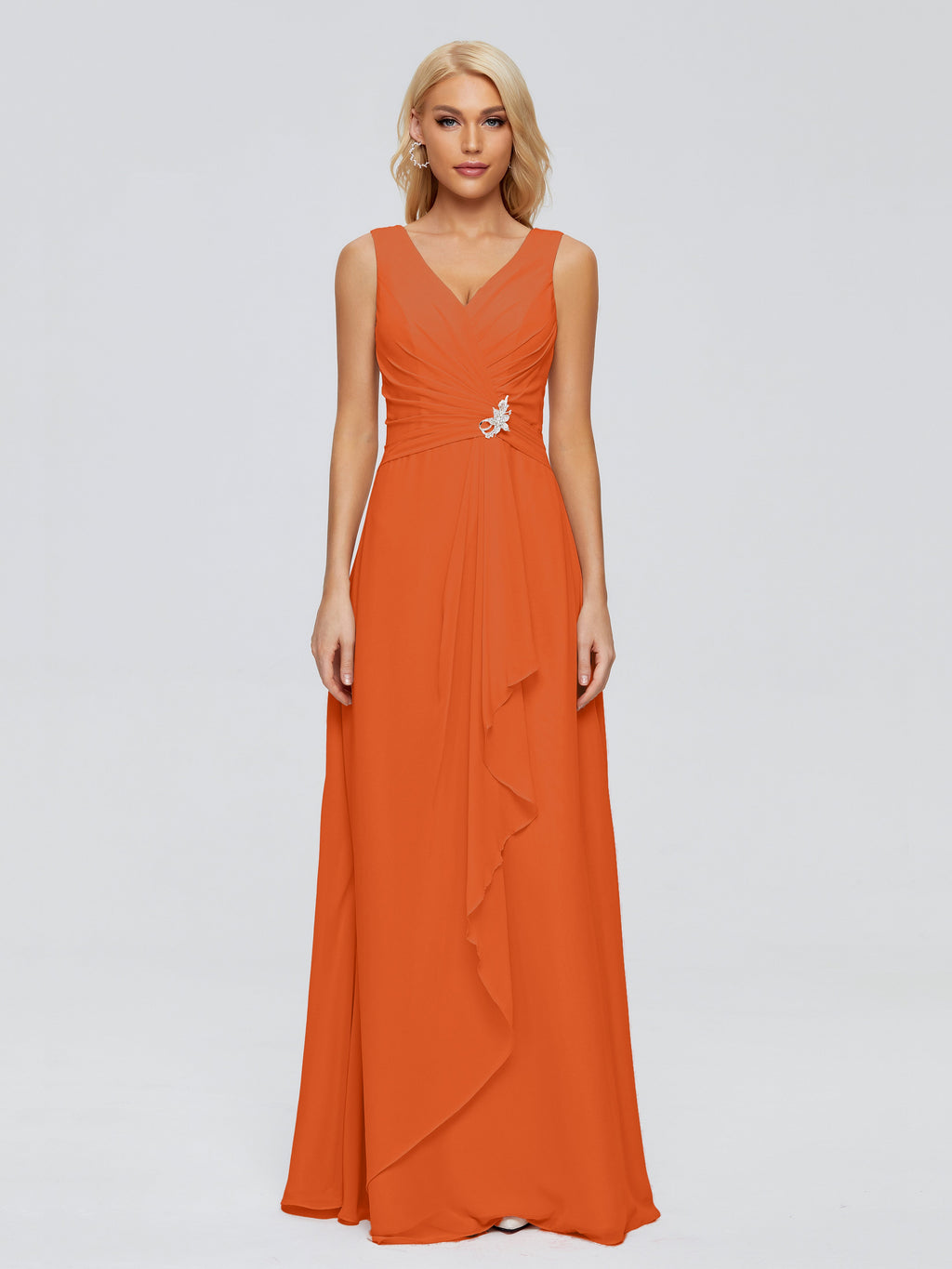 Maria V Neck Sleeveless Chiffon Bridesmaid Dresses