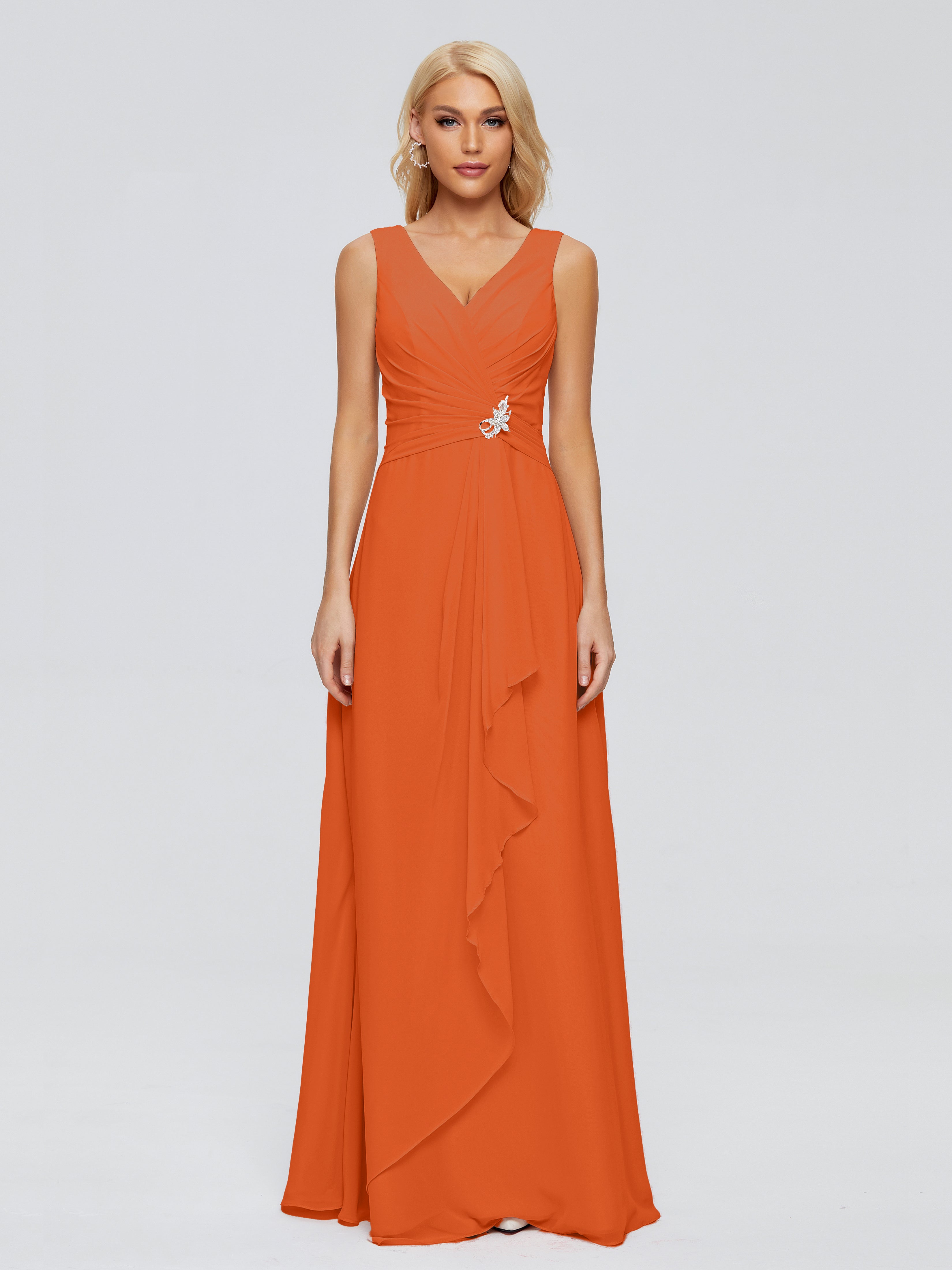 Maria V Neck Sleeveless Chiffon Bridesmaid Dresses