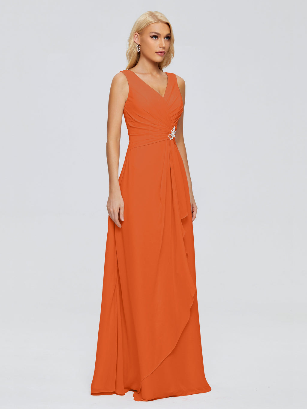 Maria V Neck Sleeveless Chiffon Bridesmaid Dresses