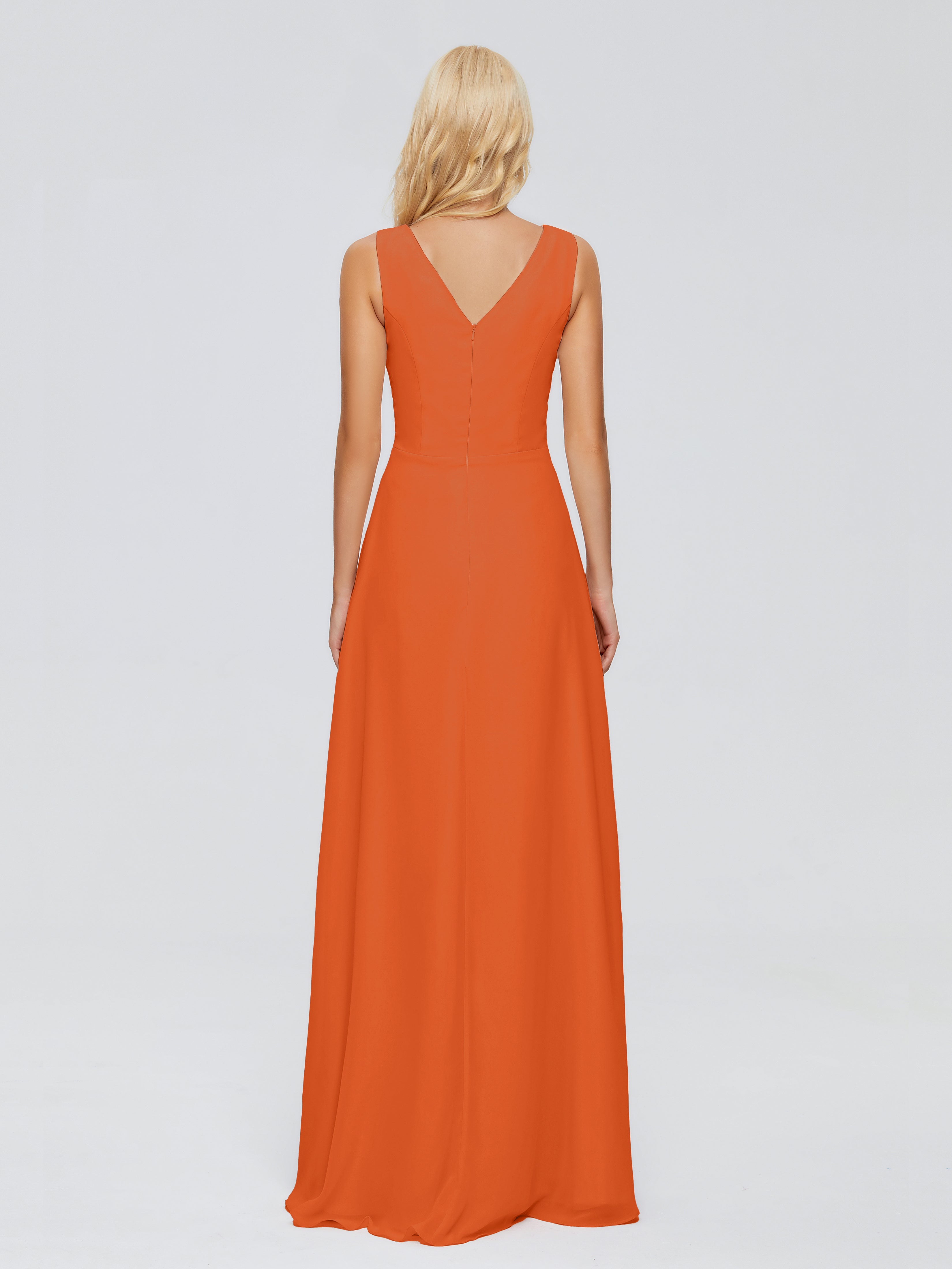 Maria V Neck Sleeveless Chiffon Bridesmaid Dresses