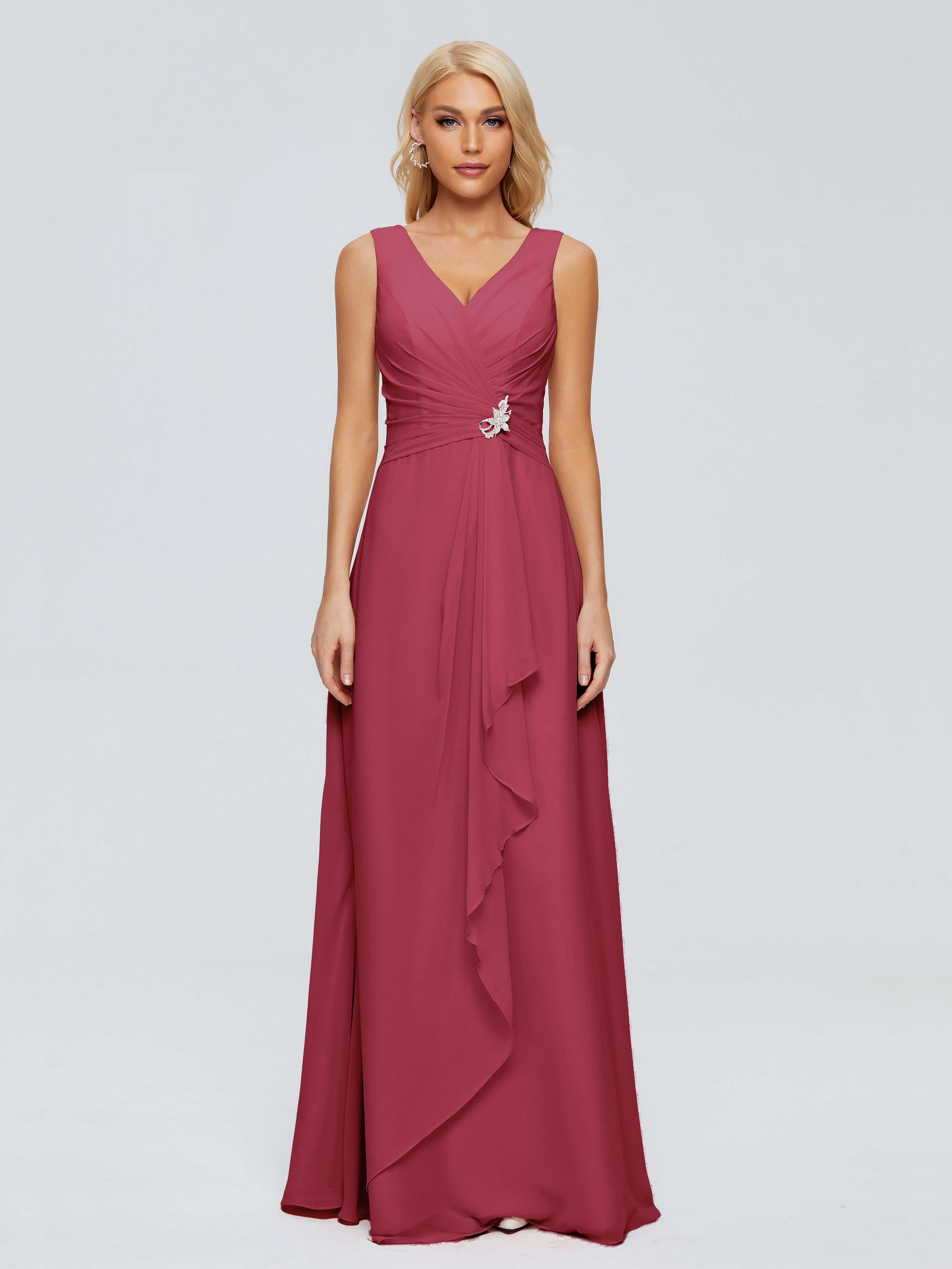 Maria V Neck Sleeveless Chiffon Bridesmaid Dresses