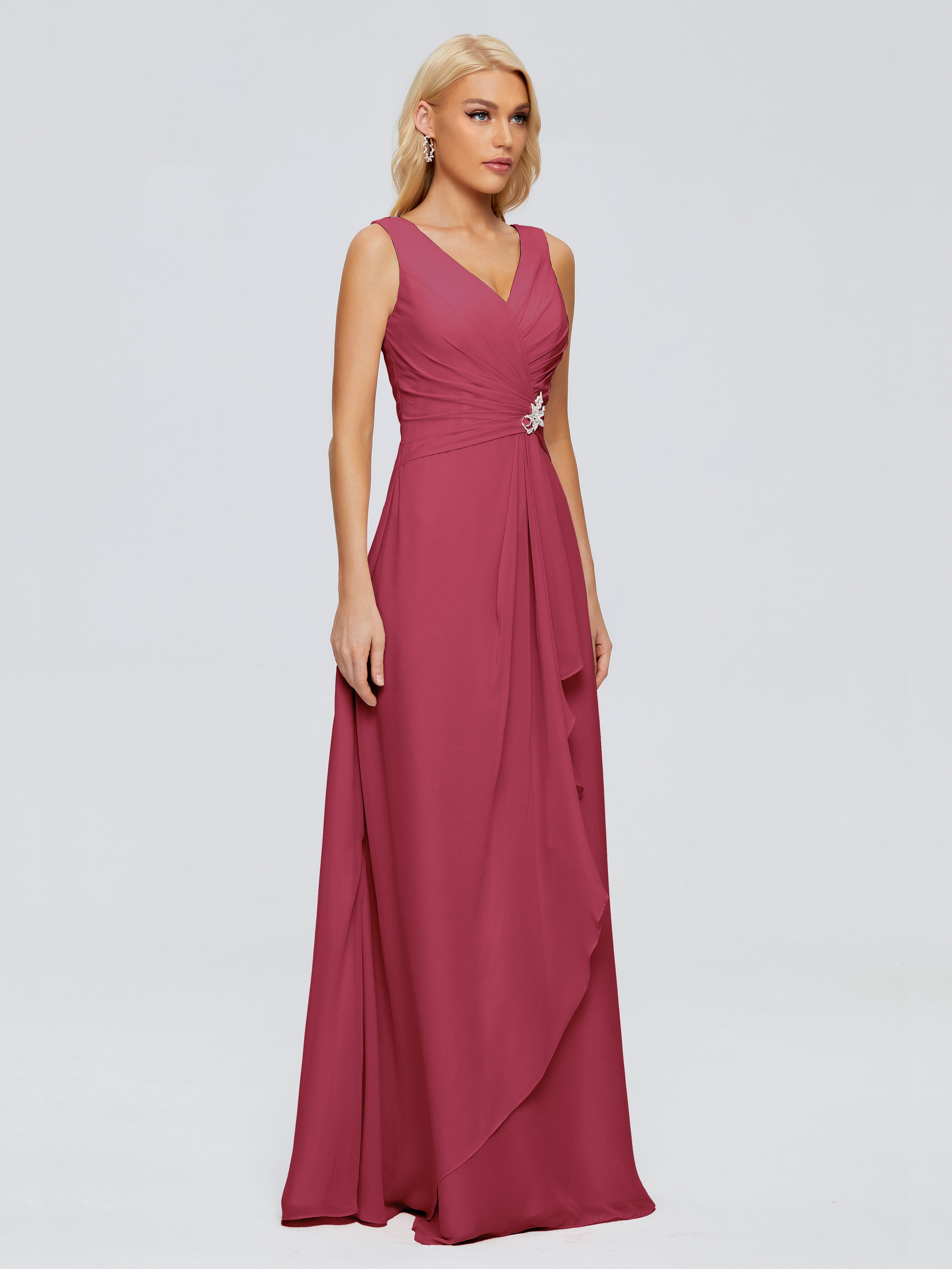 Maria V Neck Sleeveless Chiffon Bridesmaid Dresses