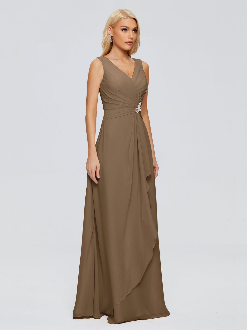 Maria V Neck Sleeveless Chiffon Bridesmaid Dresses