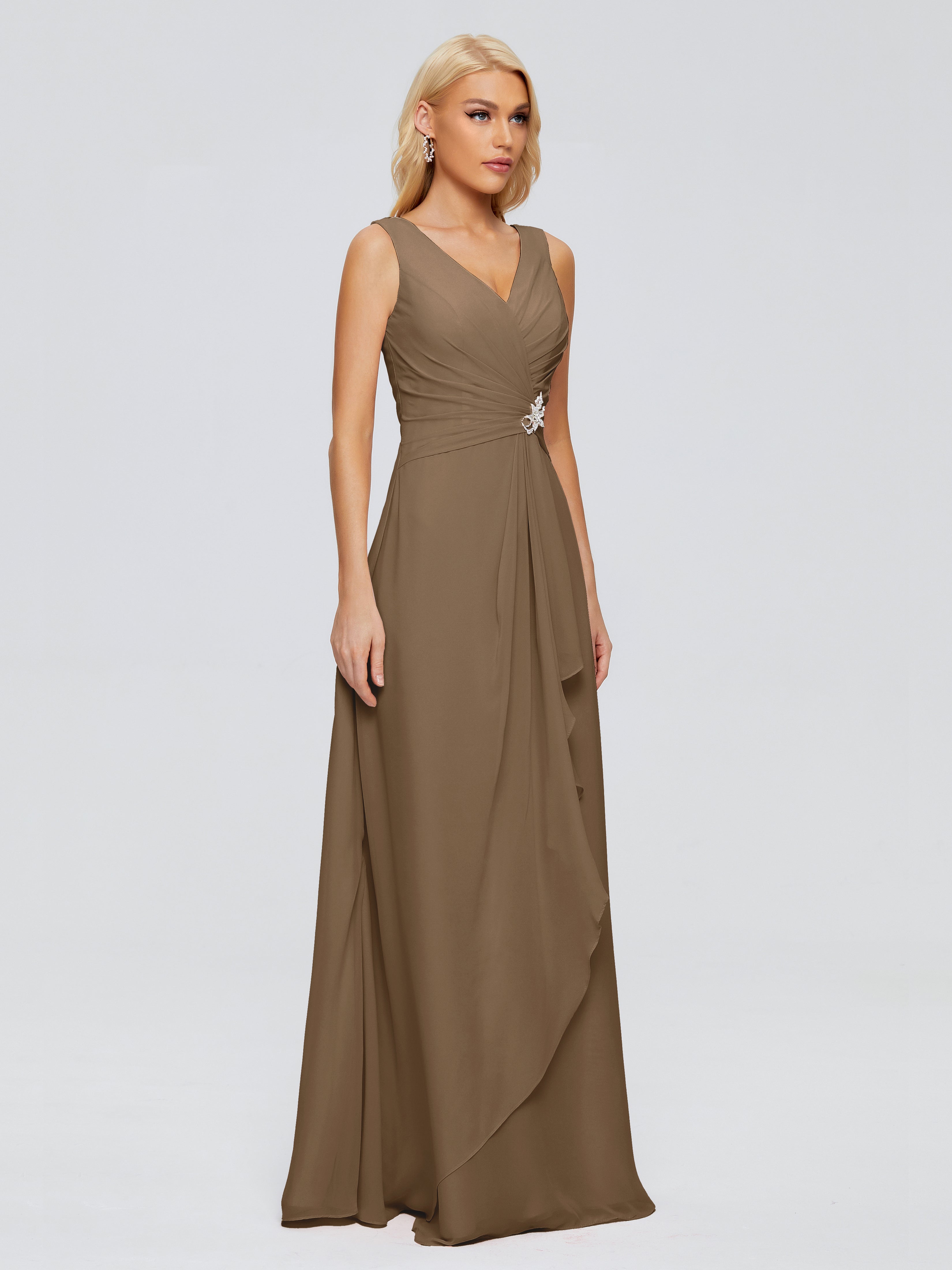 Maria V Neck Sleeveless Chiffon Bridesmaid Dresses