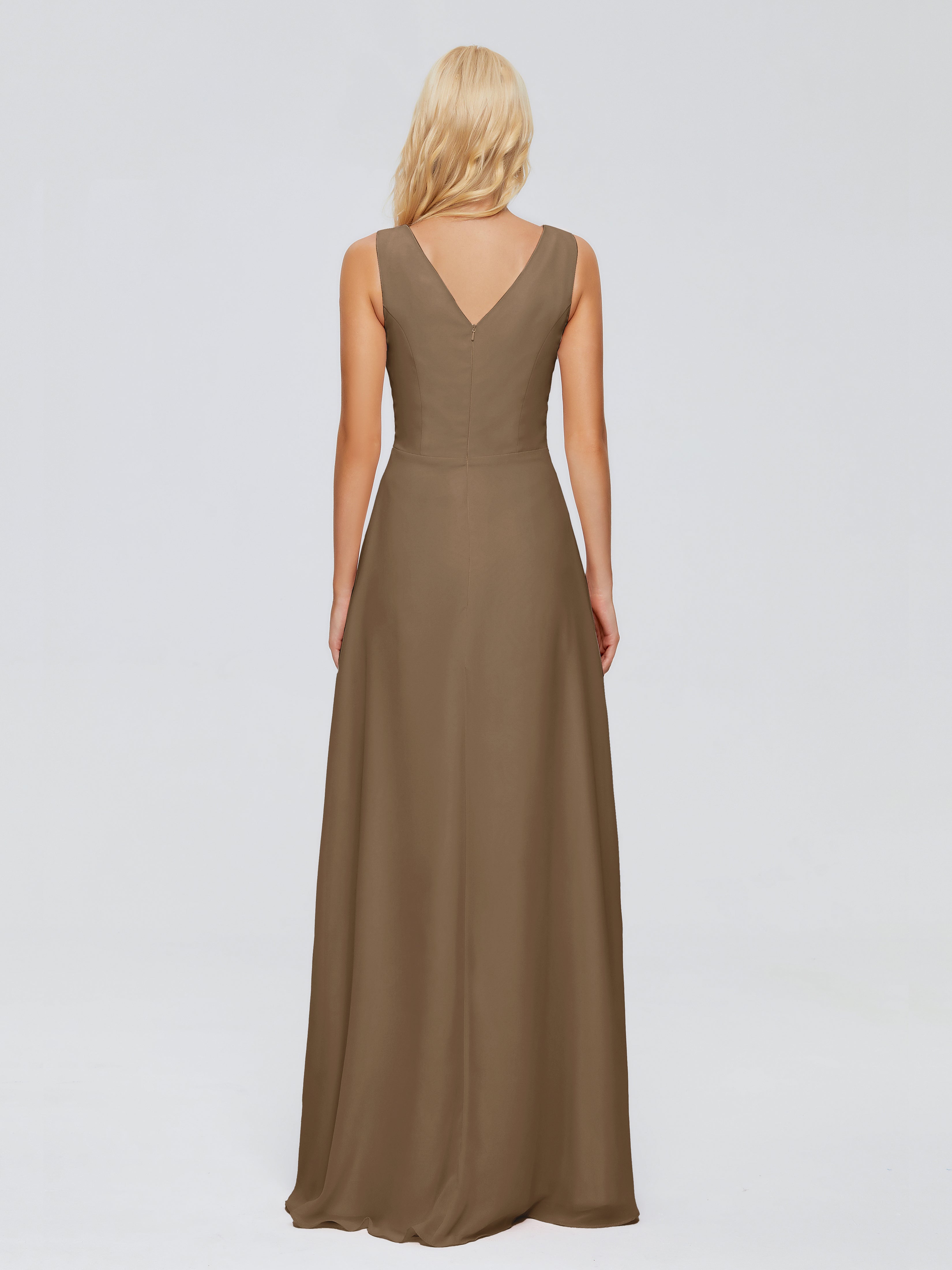 Maria V Neck Sleeveless Chiffon Bridesmaid Dresses