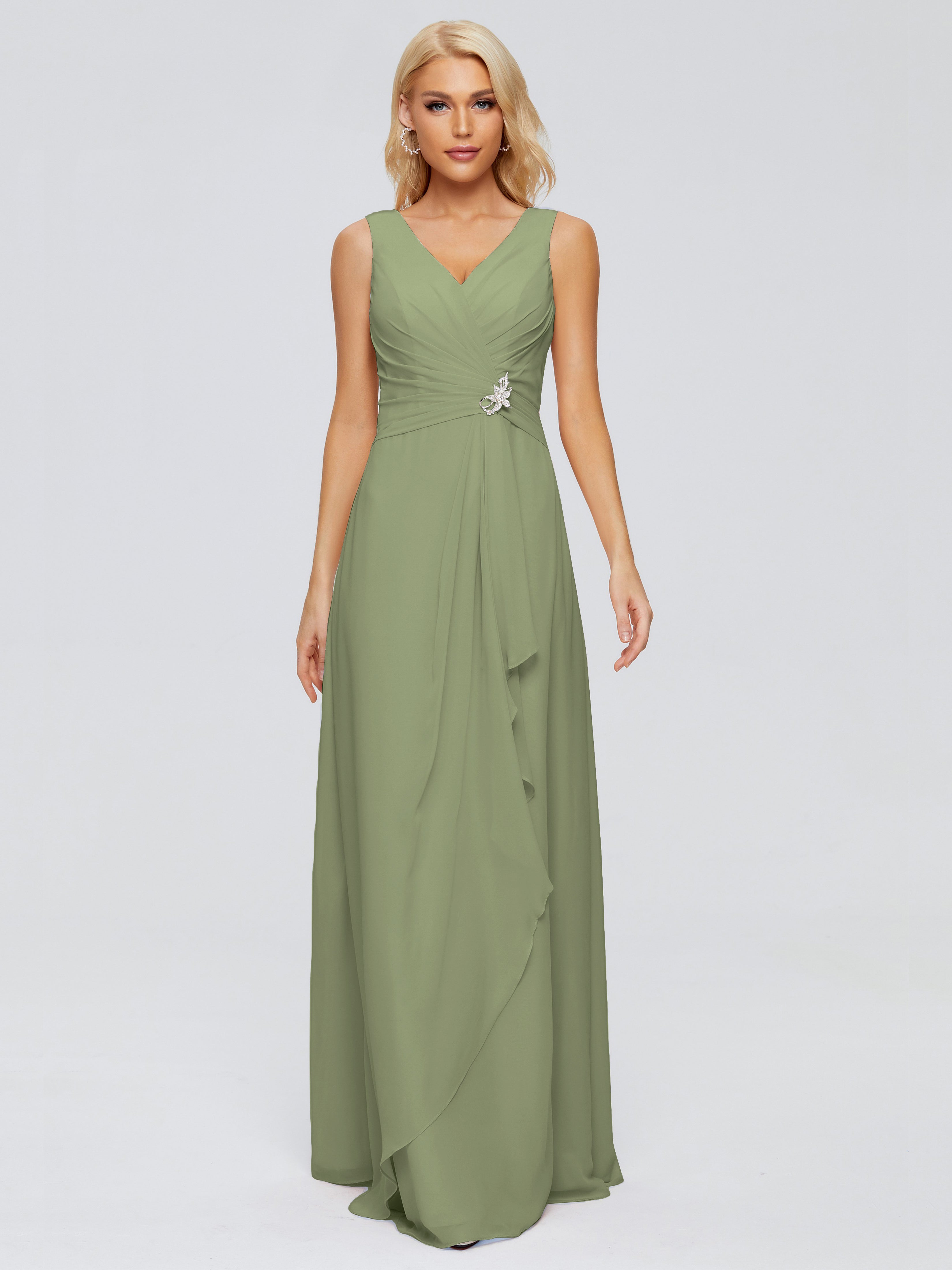 Maria V Neck Sleeveless Chiffon Bridesmaid Dresses