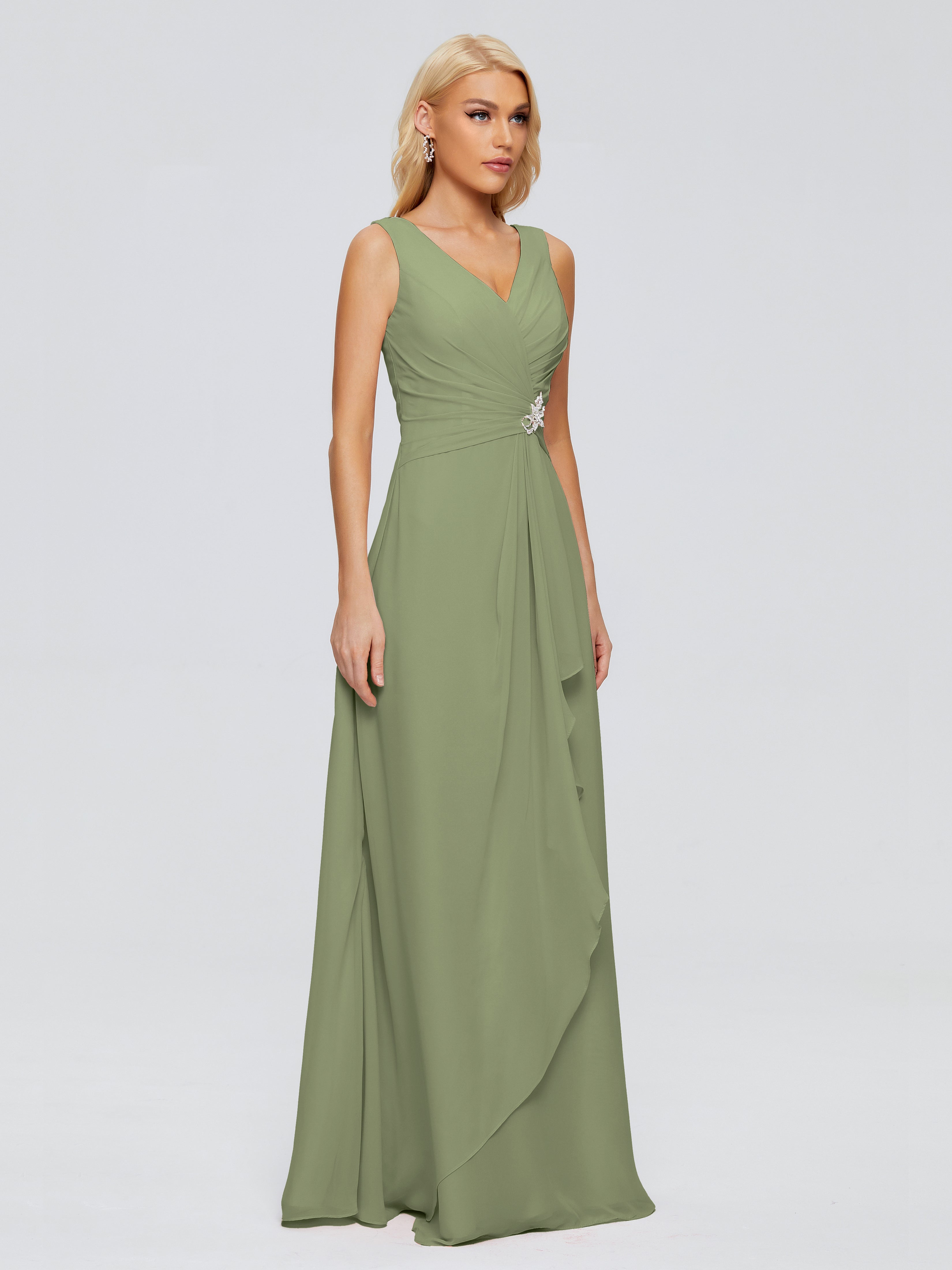 Maria V Neck Sleeveless Chiffon Bridesmaid Dresses