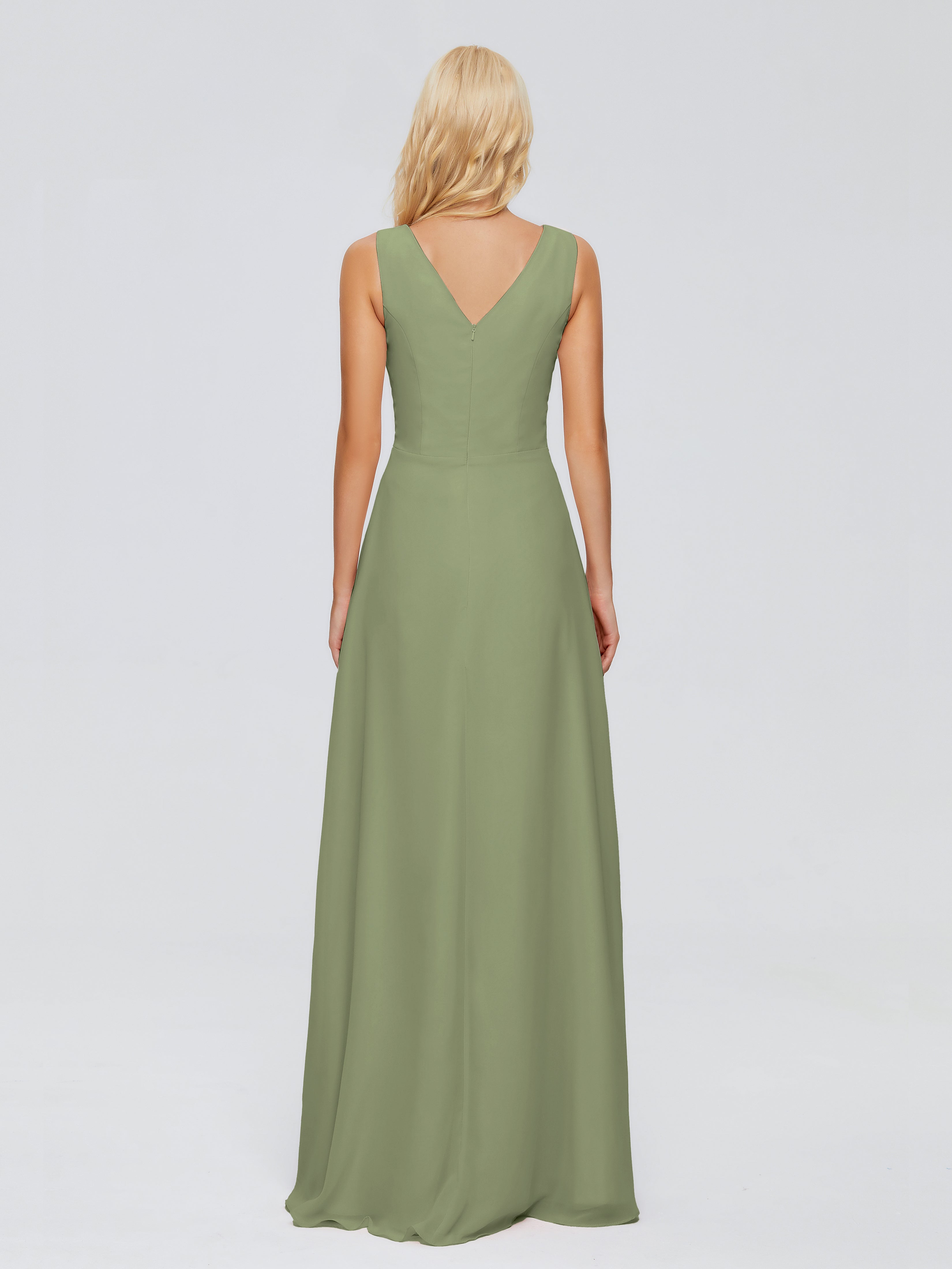 Maria V Neck Sleeveless Chiffon Bridesmaid Dresses