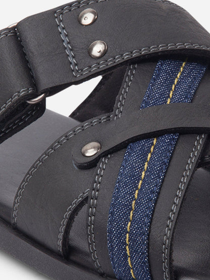 Men's Black Cross Strap Slipon Casual Sandals (IX5016)-Sandals/Slippers - iD Shoes