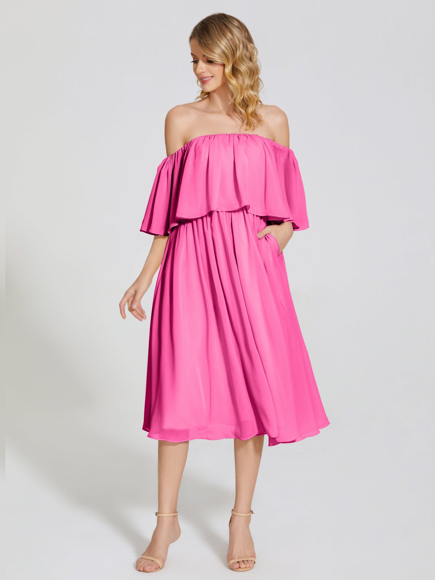 Journee Midi Off-Shoulder Chiffon Bridesmaid Dress
