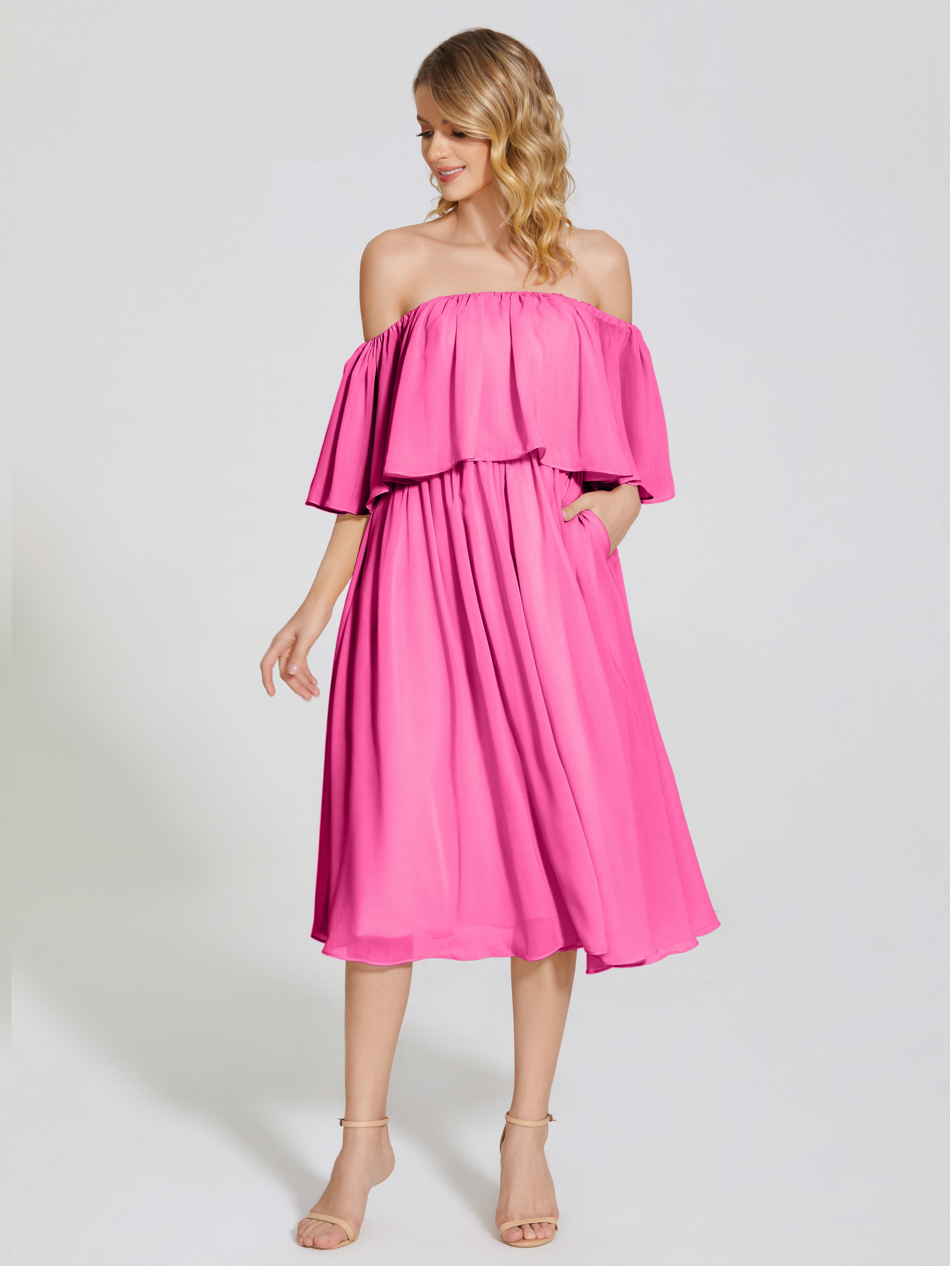 Journee Midi Off-Shoulder Chiffon Bridesmaid Dress
