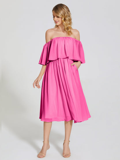 Journee Midi Off-Shoulder Chiffon Bridesmaid Dress