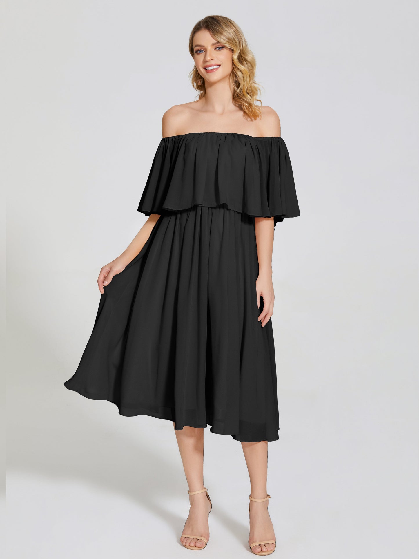 Journee Midi Off-Shoulder Chiffon Bridesmaid Dress