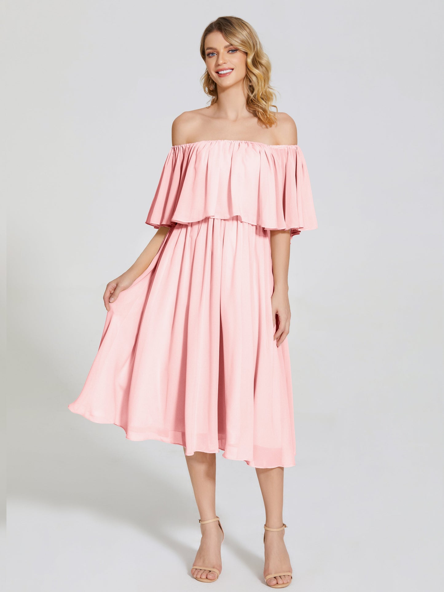 Journee Midi Off-Shoulder Chiffon Bridesmaid Dress