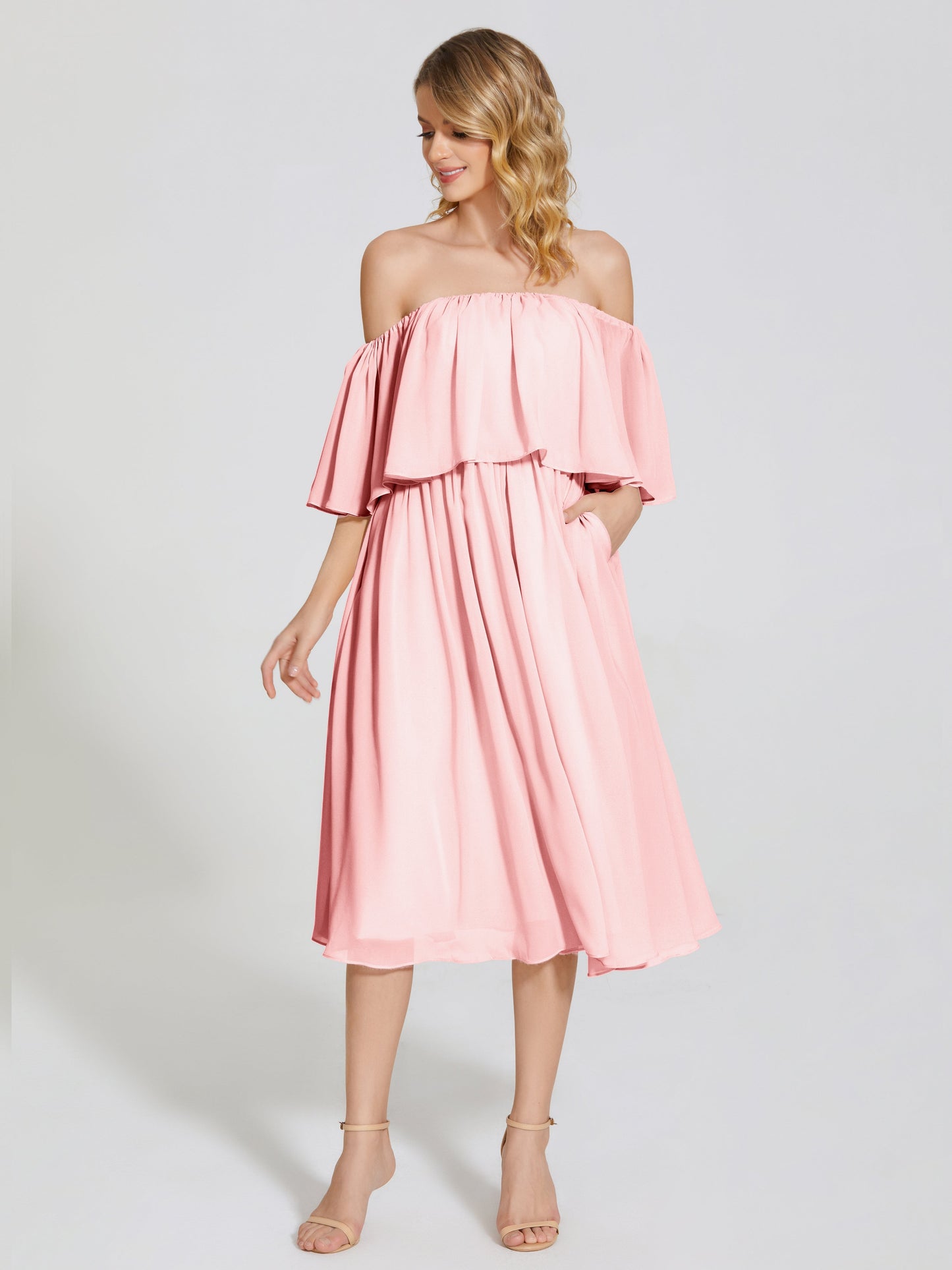 Journee Midi Off-Shoulder Chiffon Bridesmaid Dress