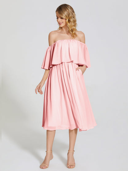Journee Midi Off-Shoulder Chiffon Bridesmaid Dress