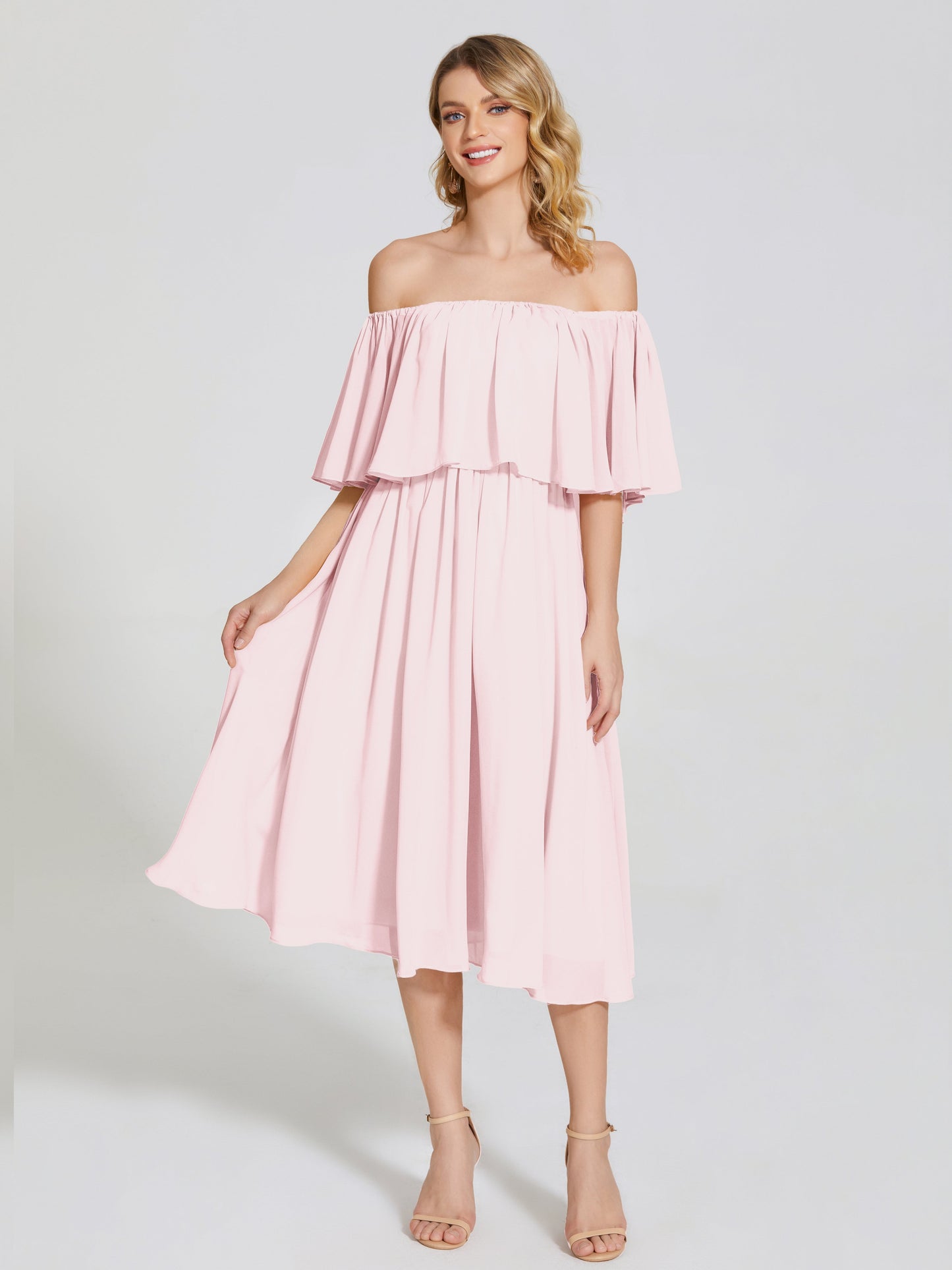 Journee Midi Off-Shoulder Chiffon Bridesmaid Dress