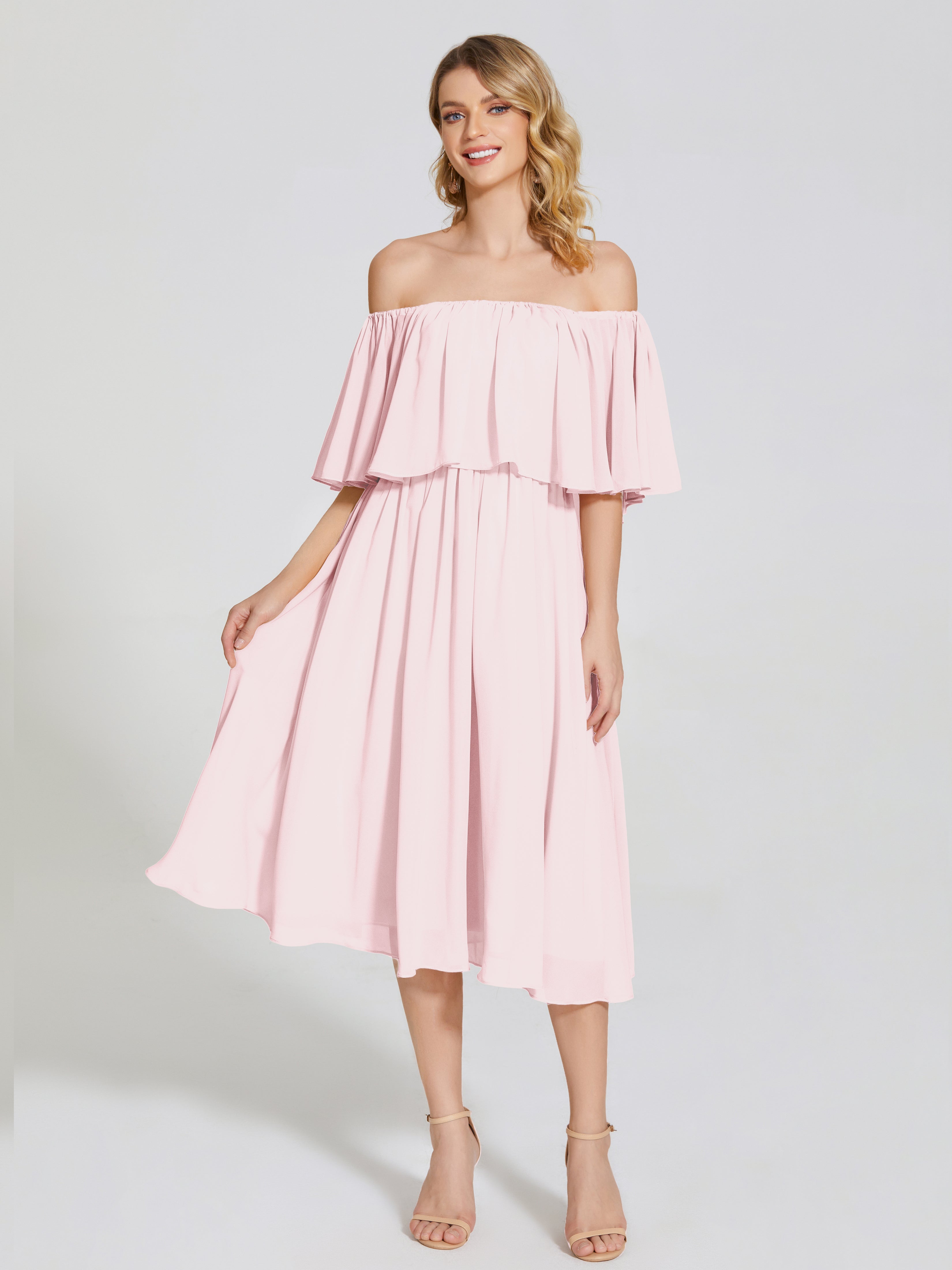 Journee Midi Off-Shoulder Chiffon Bridesmaid Dress