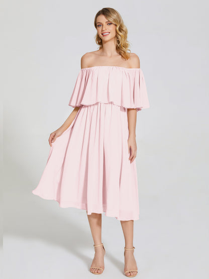 Journee Midi Off-Shoulder Chiffon Bridesmaid Dress