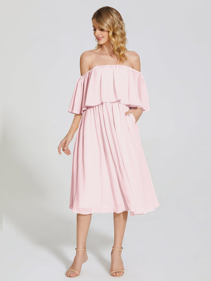Journee Midi Off-Shoulder Chiffon Bridesmaid Dress
