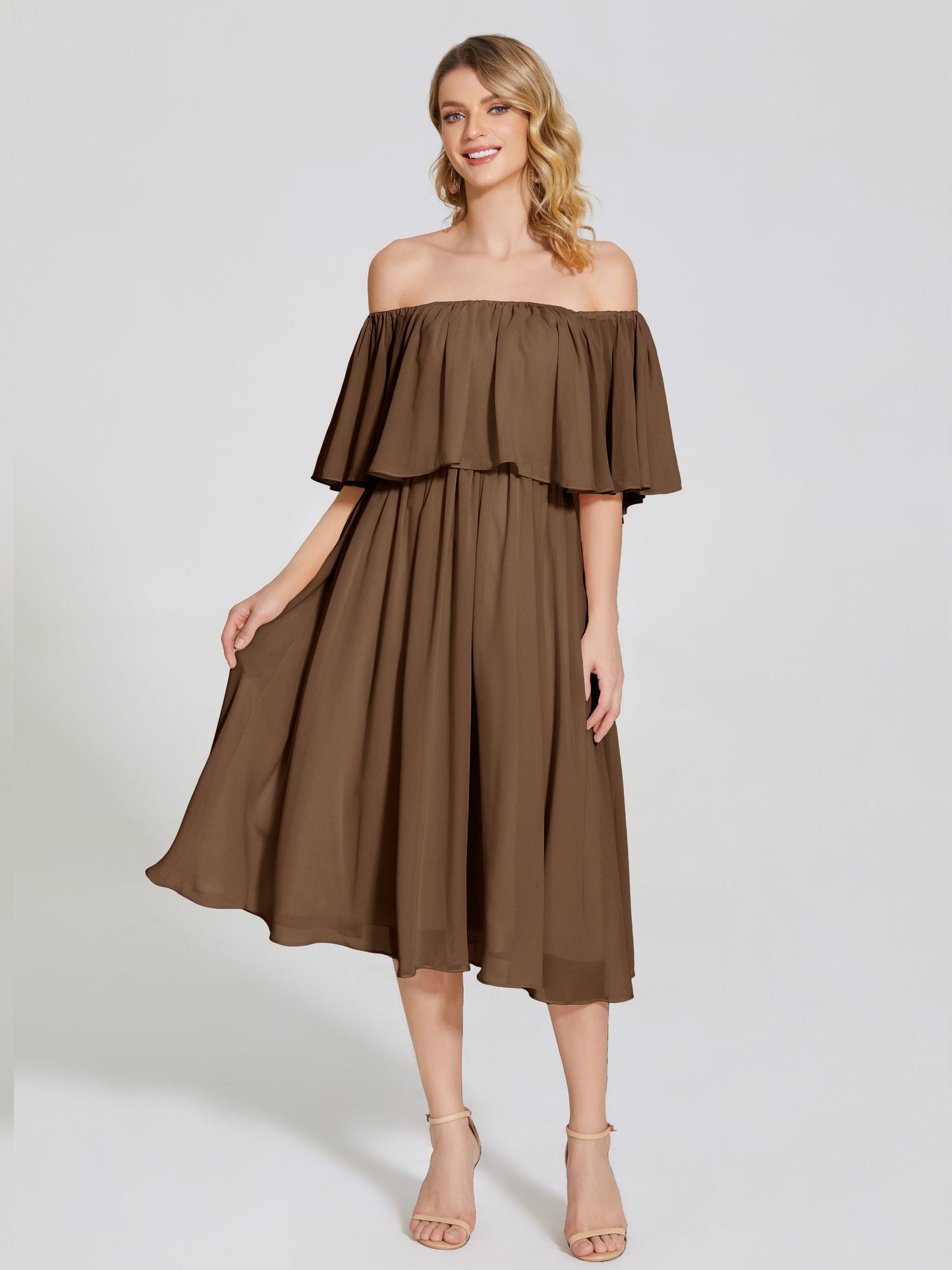Journee Midi Off-Shoulder Chiffon Bridesmaid Dress